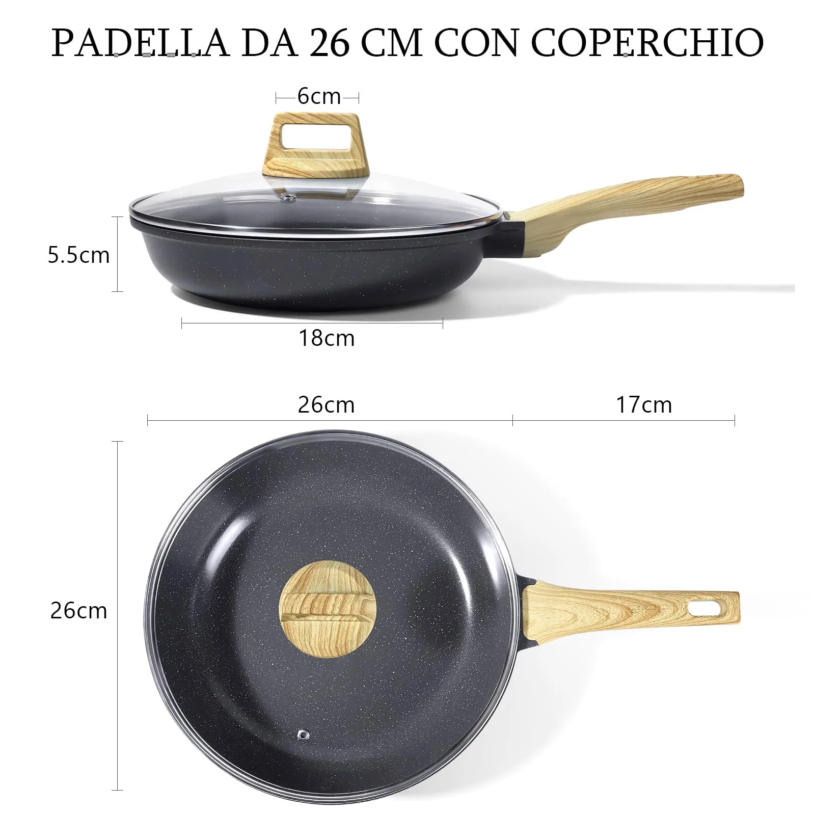 GiPP Padella Antiaderente per Induzione, 26 cm con Coperchio - immagine 2