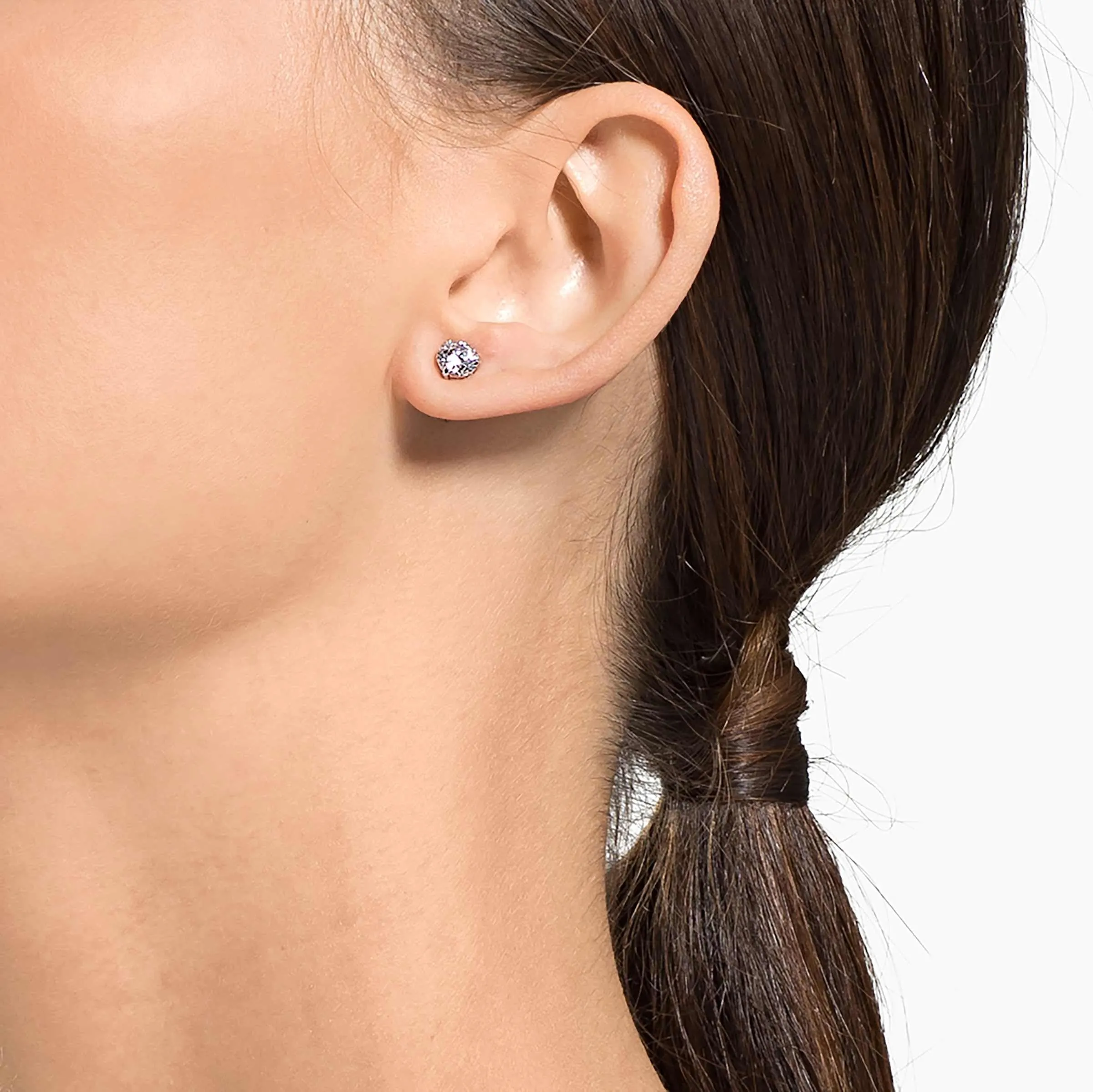 Swarovski Attract Round Cut Stud Earrings, White, Rhodium Plated - immagine 5