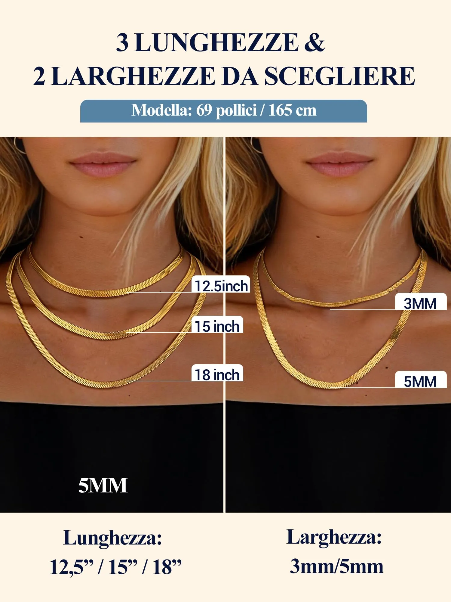 PROSTEEL Collana Serpente Catena Piatta 46 cm Oro - immagine 3