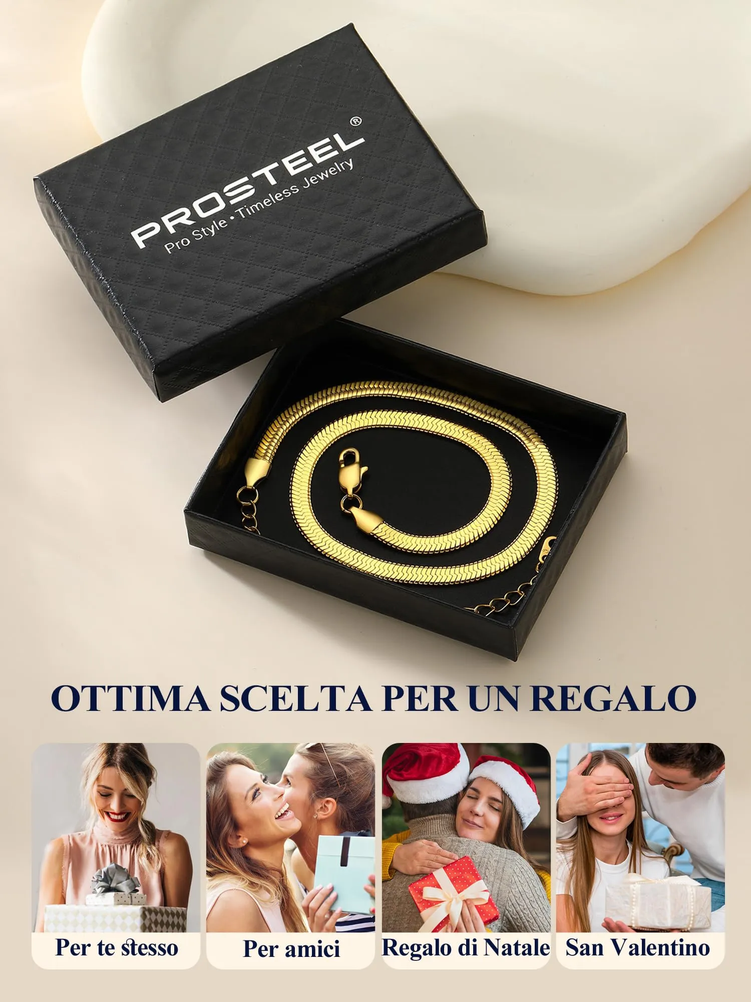 PROSTEEL Collana Serpente Catena Piatta 46 cm Oro - immagine 7