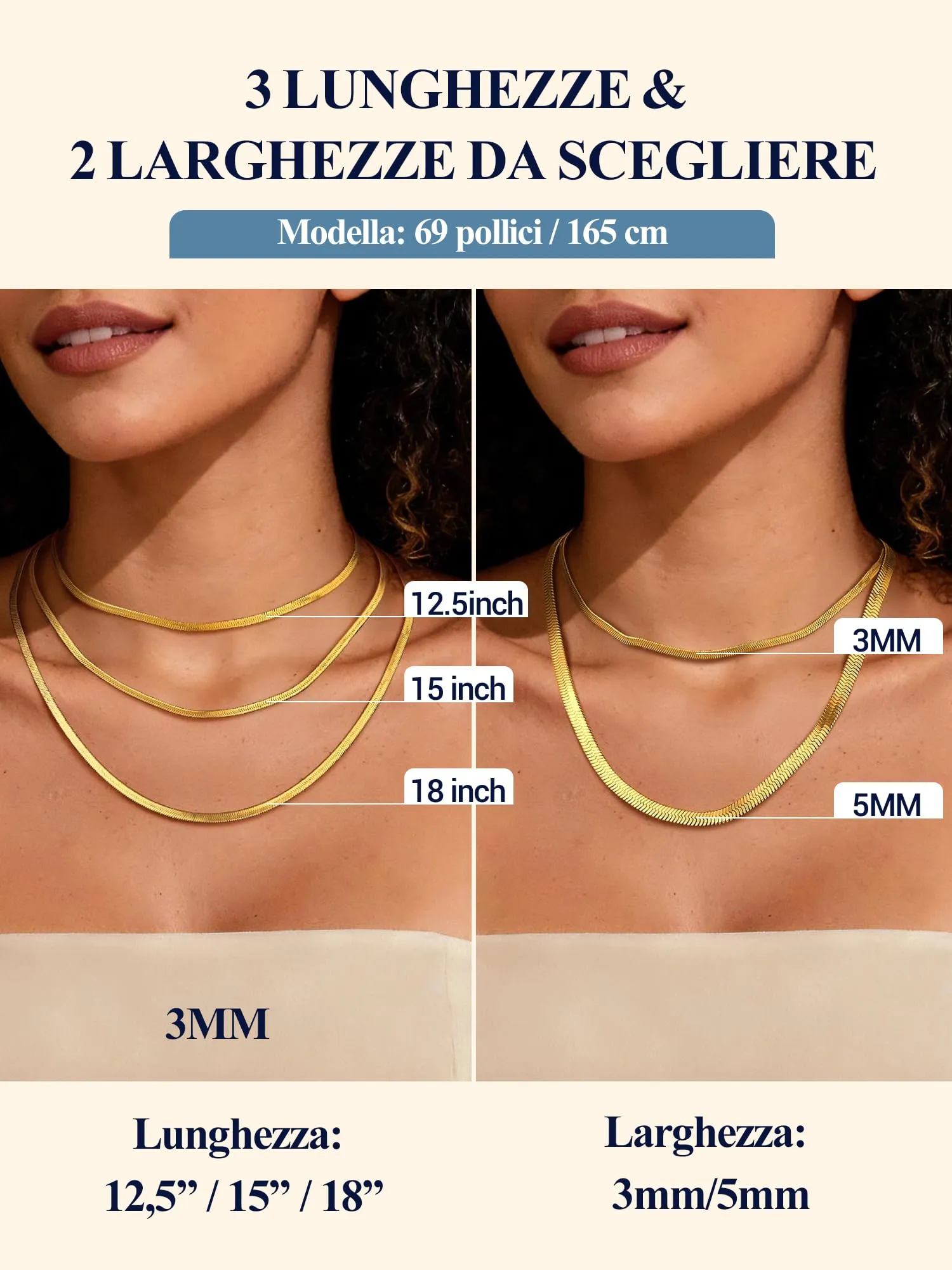 PROSTEEL Collana a Catena Serpente Piatta 3 mm, Acciaio Placcato Oro, Lunghezza Regolabile 32-41 cm - immagine 3