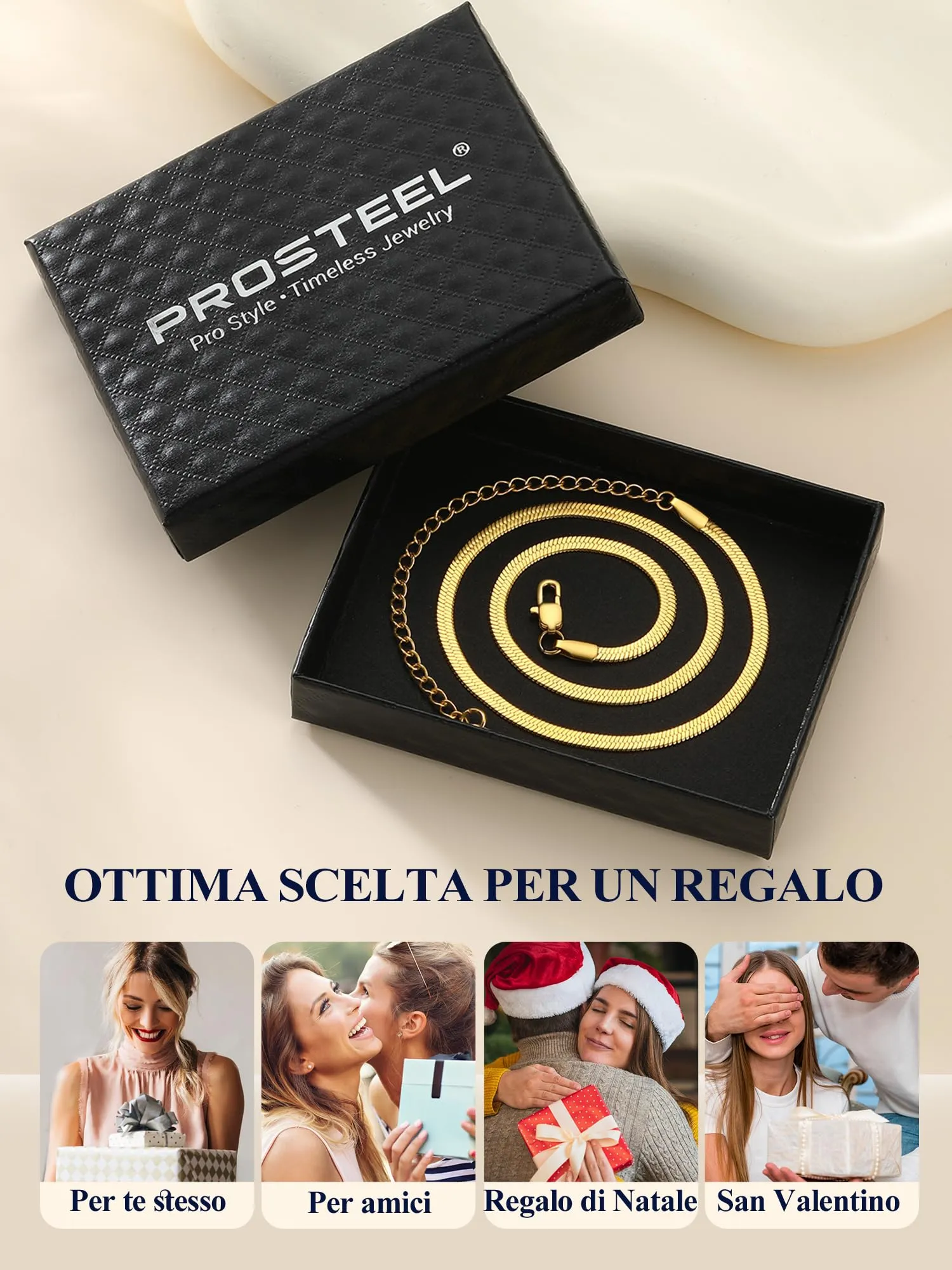 PROSTEEL Collana a Catena Serpente Piatta 3 mm, Acciaio Placcato Oro, Lunghezza Regolabile 32-41 cm - immagine 7