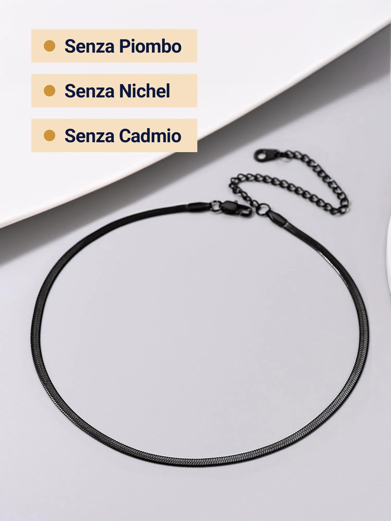 PROSTEEL Collana Donna Girocollo Catena Serpente Piatta Nera 3mm 32cm - immagine 6