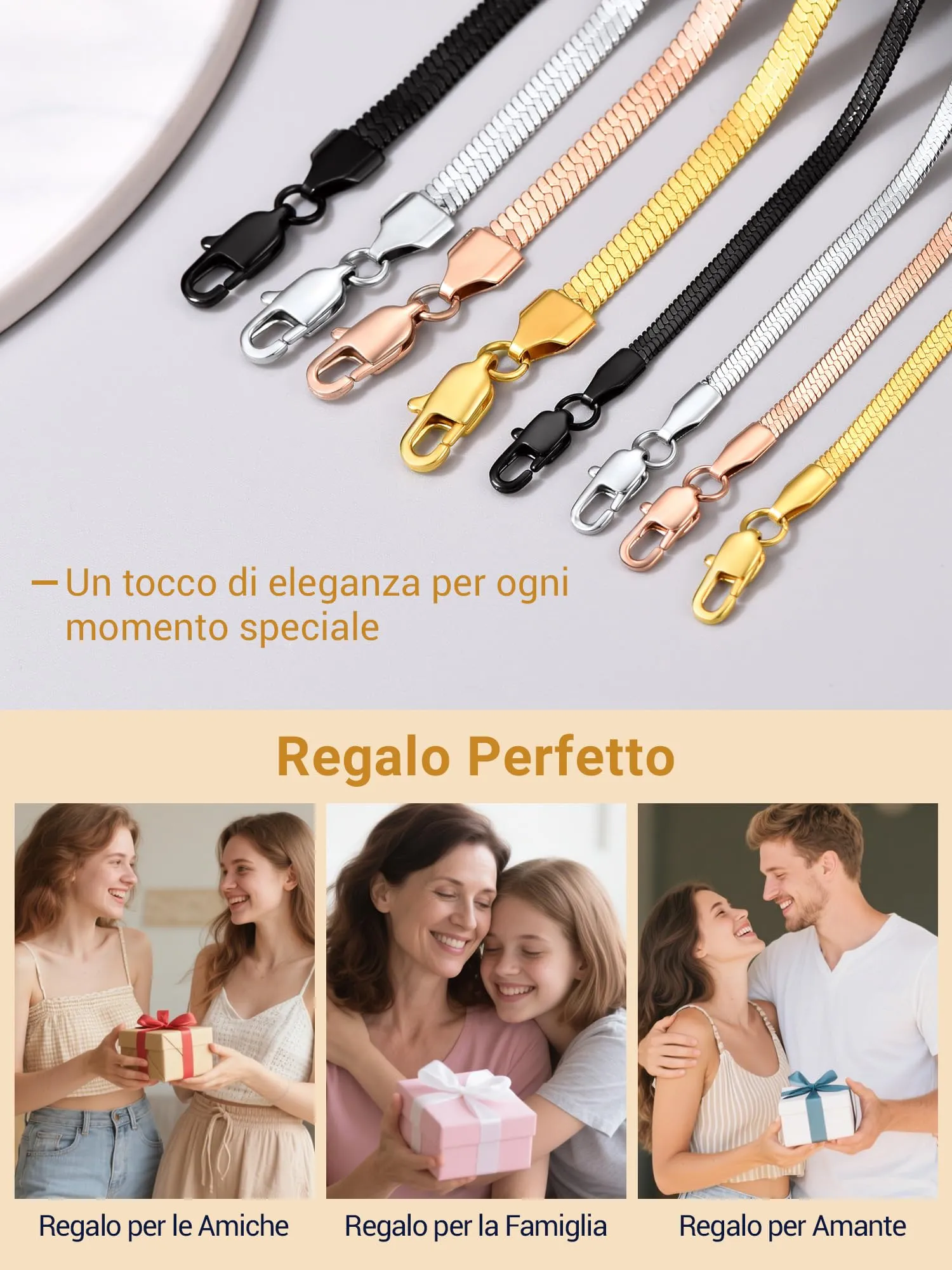 PROSTEEL Collana Donna Girocollo Catena Serpente Piatta Nera 3mm 32cm - immagine 7