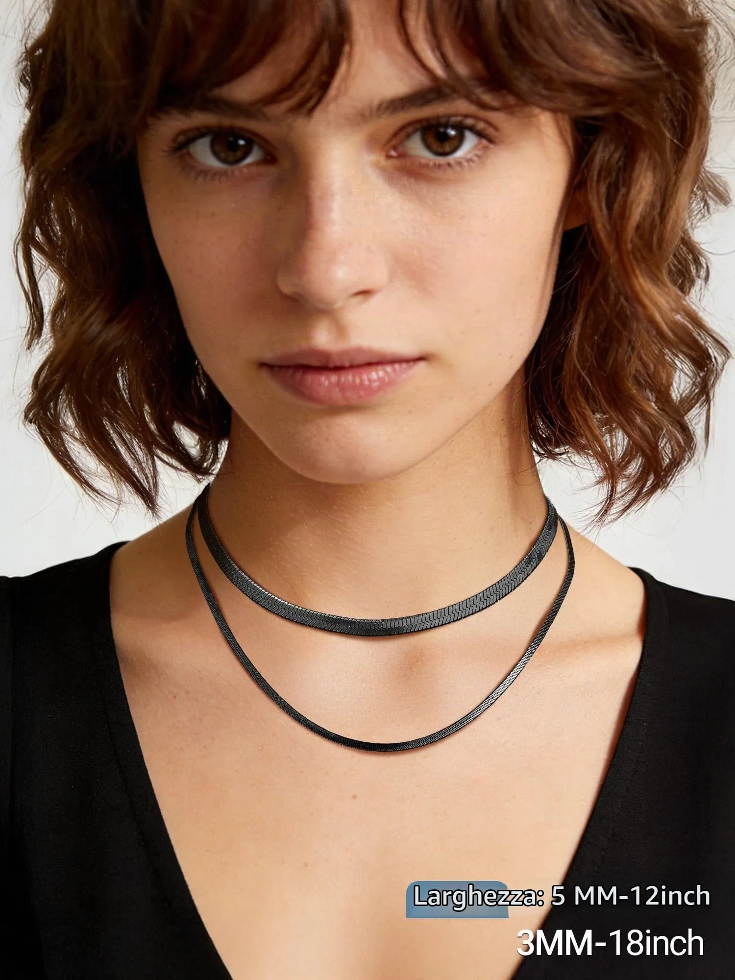 PROSTEEL Collana Donna Catena Serpente Piatta Nera, 5mm x 32cm Choker - immagine 2