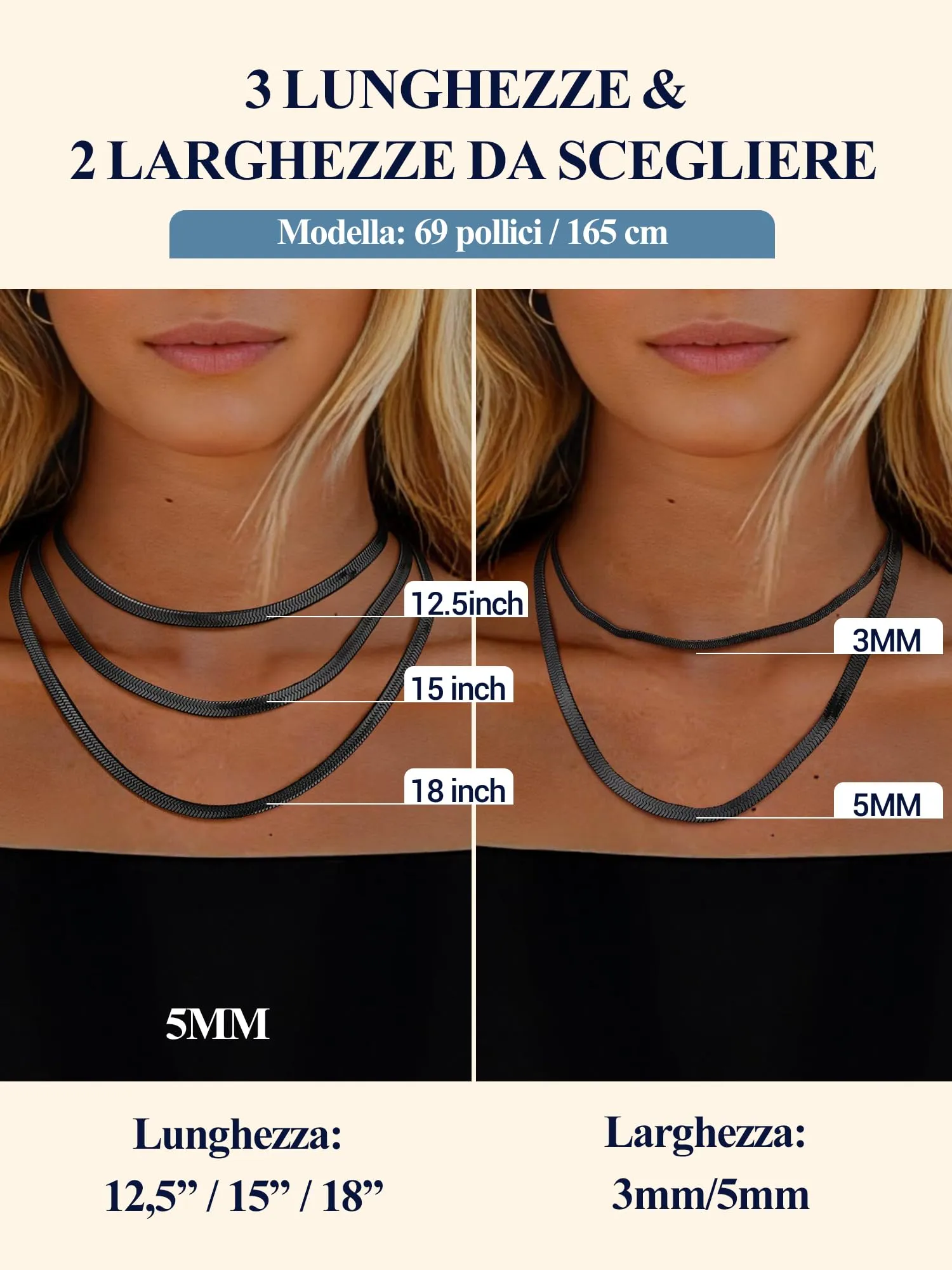 PROSTEEL Collana Donna Catena Serpente Piatta Nera, 5mm x 32cm Choker - immagine 3