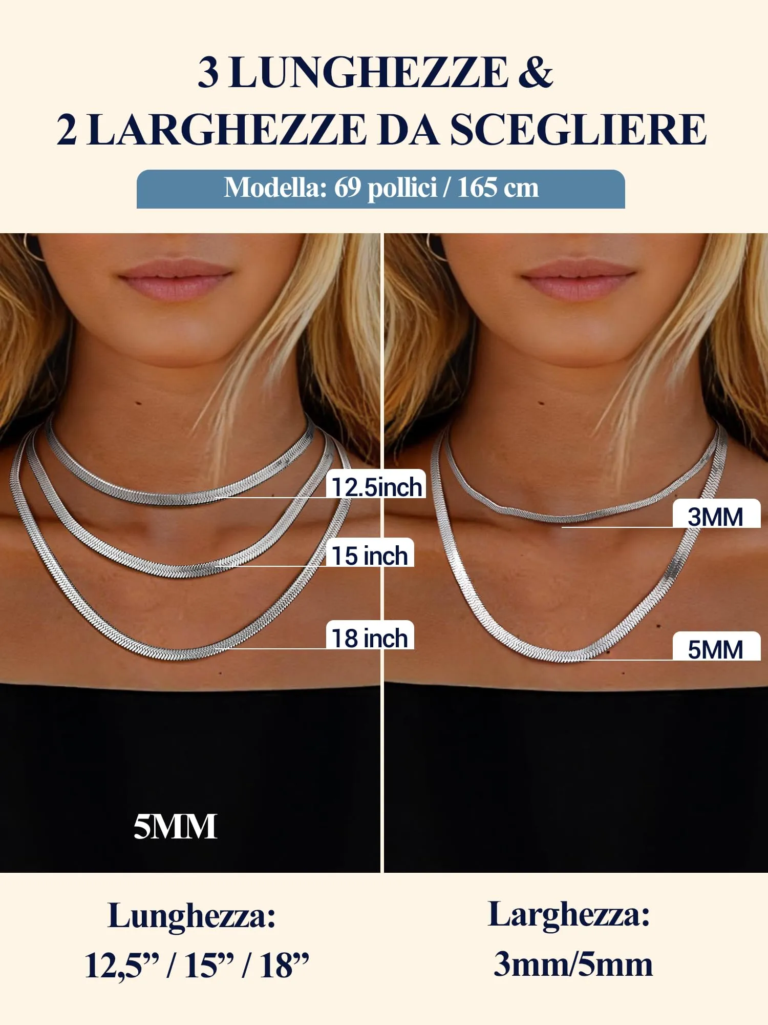 PROSTEEL Choker a Catena Serpente Piatta 5 mm, Acciaio Inossidabile, Argento, Lunghezza Regolabile 38-47 cm - immagine 3