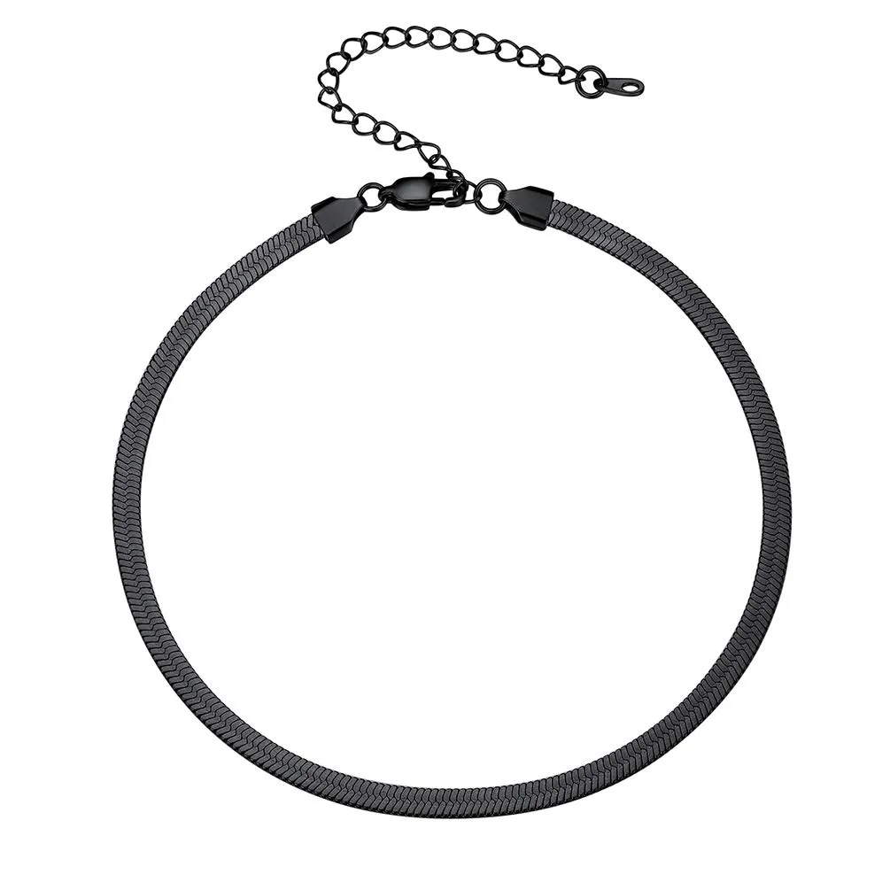 PROSTEEL Collana Girocollo Donna Catena Serpente Piatta Nera 5mm 38cm - immagine 1