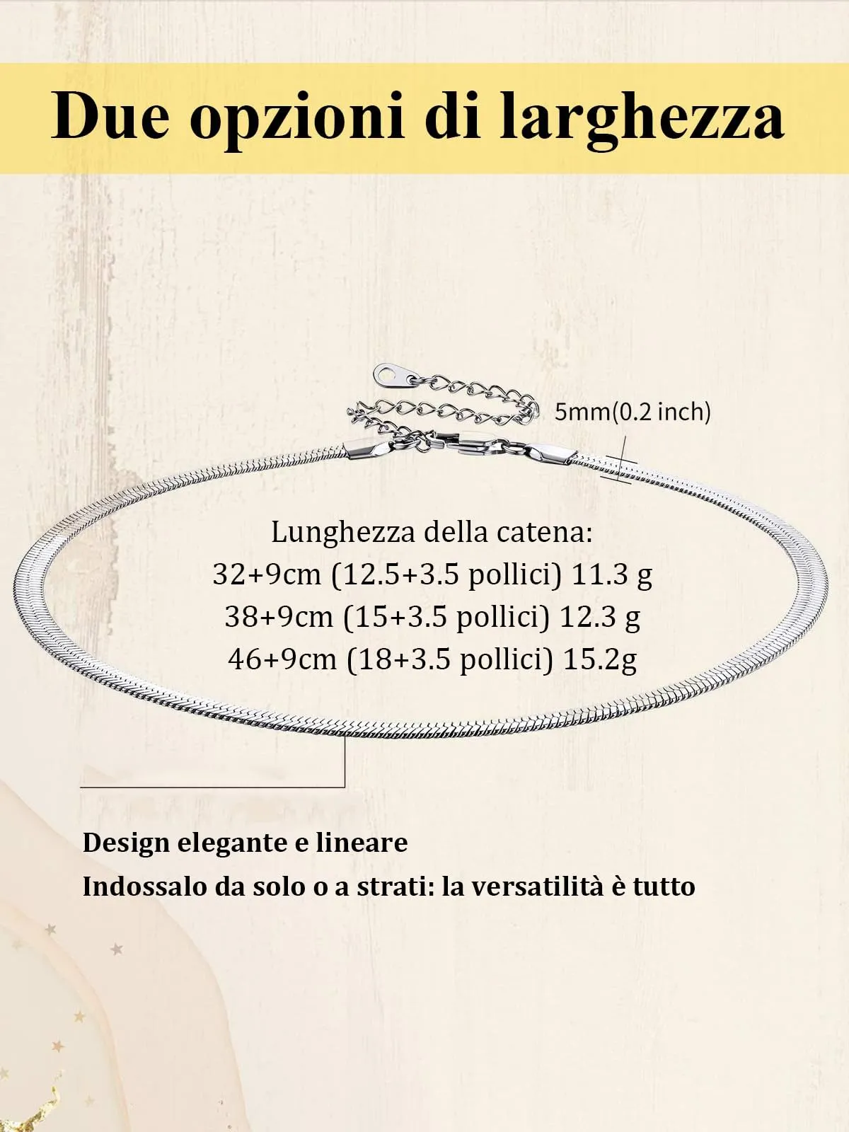 PROSTEEL Collana a Catena Serpente Piatta 5mm, 42cm, Acciaio Inox 316L Argento - immagine 9