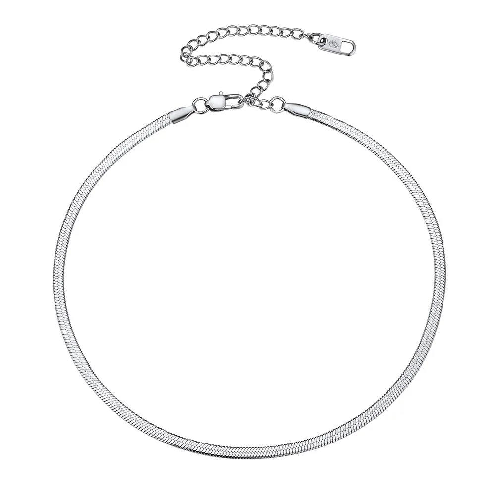 PROSTEEL Collana a Catena Serpente Piatta 5 mm, Acciaio Inossidabile, Argento, 38 cm - immagine 1