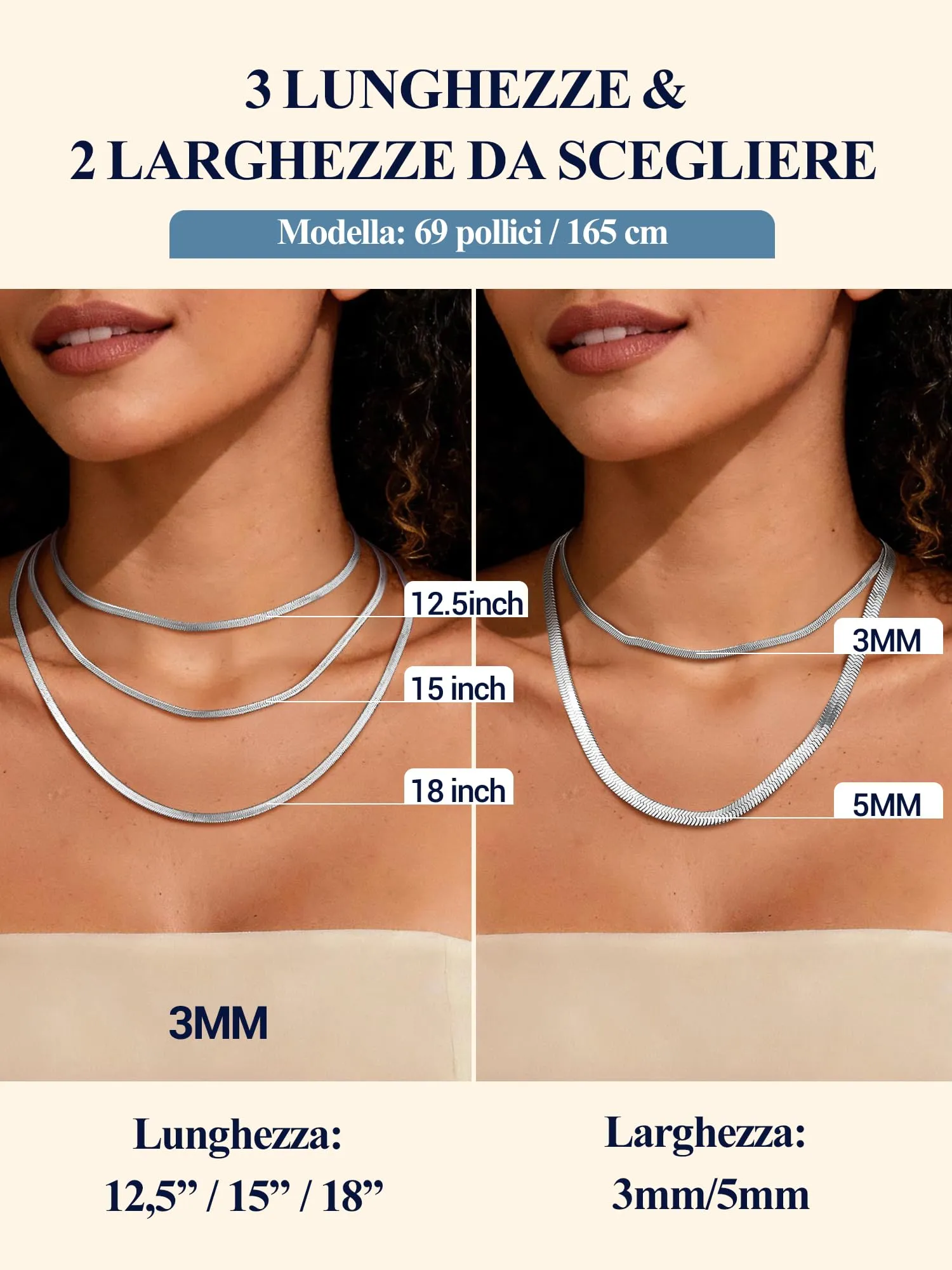 PROSTEEL Collana a Catena Serpente Piatta 5 mm, Acciaio Inossidabile, Argento, 38 cm - immagine 3
