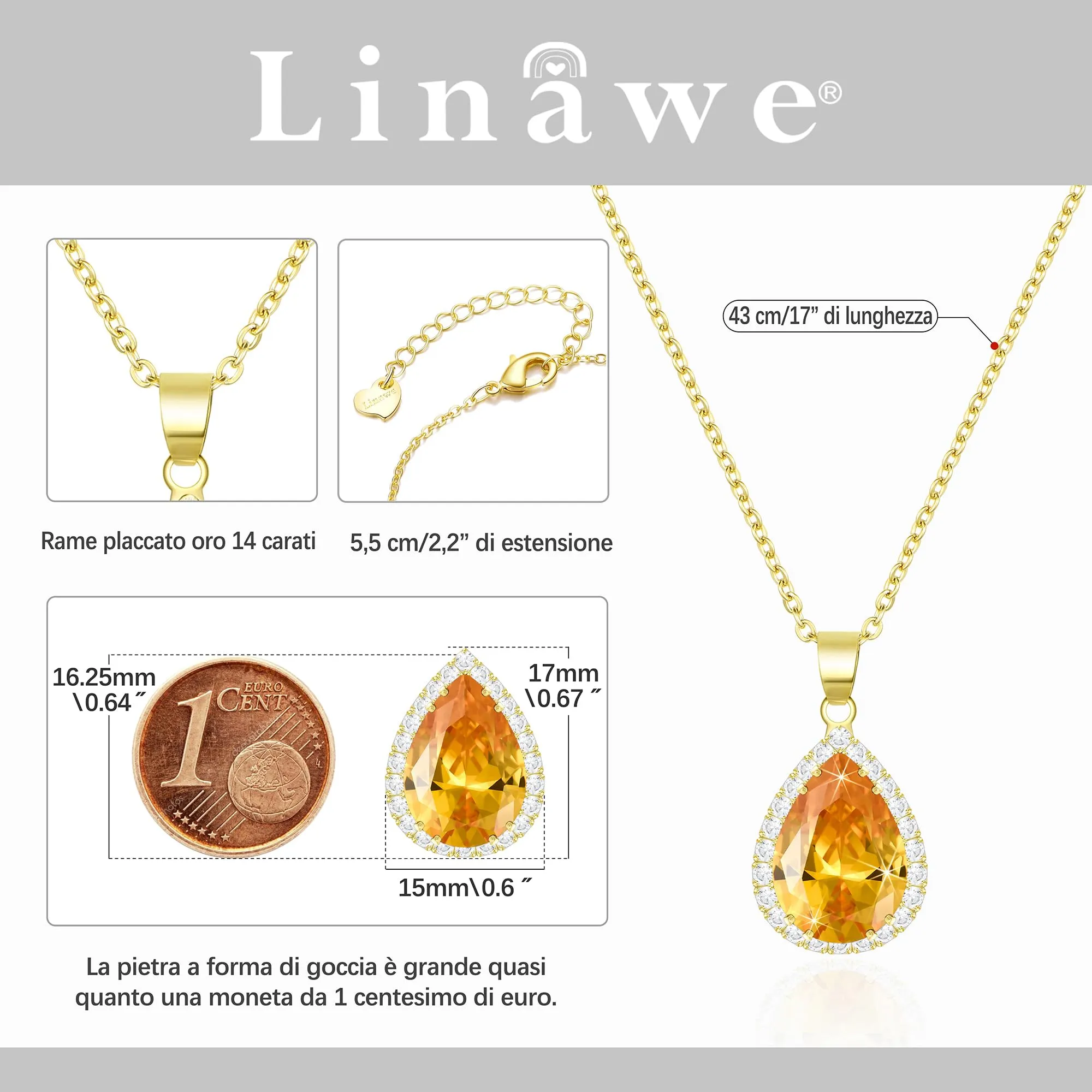 Linawe Collana da donna con diamanti citrini in oro 14k - immagine 2
