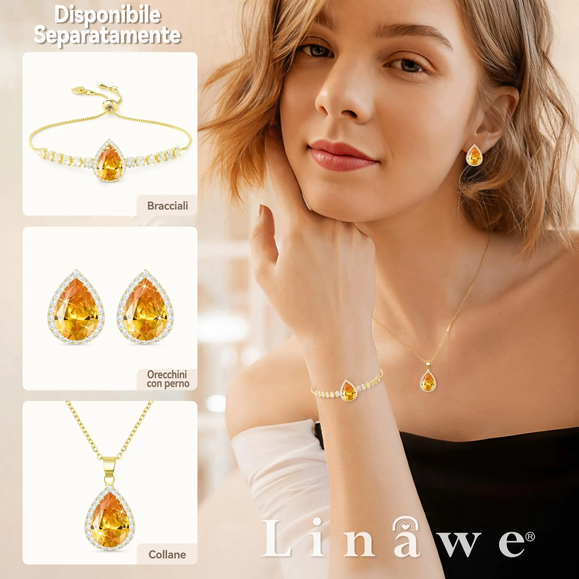 Linawe Collana da donna con diamanti citrini in oro 14k - immagine 4