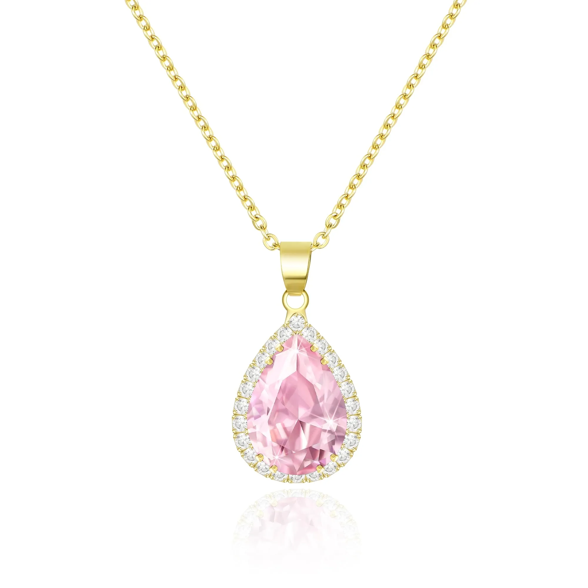 Linawe Collana a catena in oro con ciondolo in zirconia rosa per donna - immagine 1