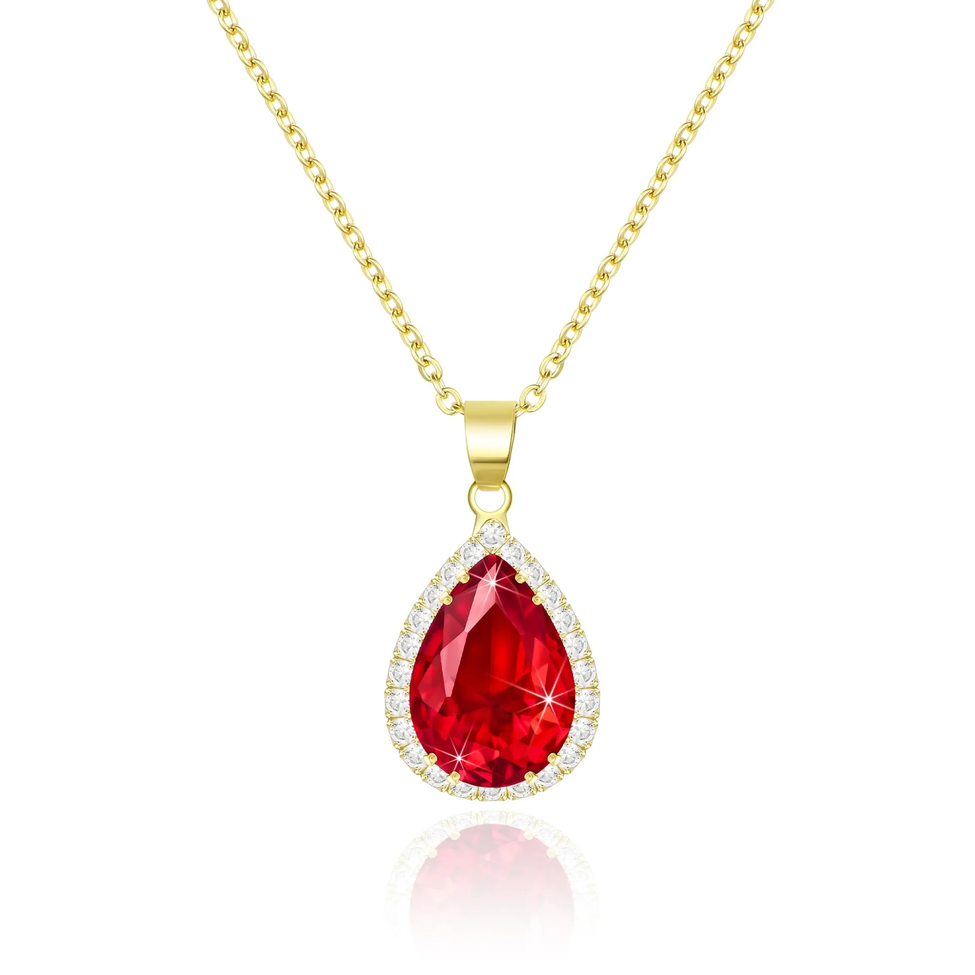 Linawe Collana da donna in oro placcato con ciondolo in rubino rosso e zircone - immagine 1