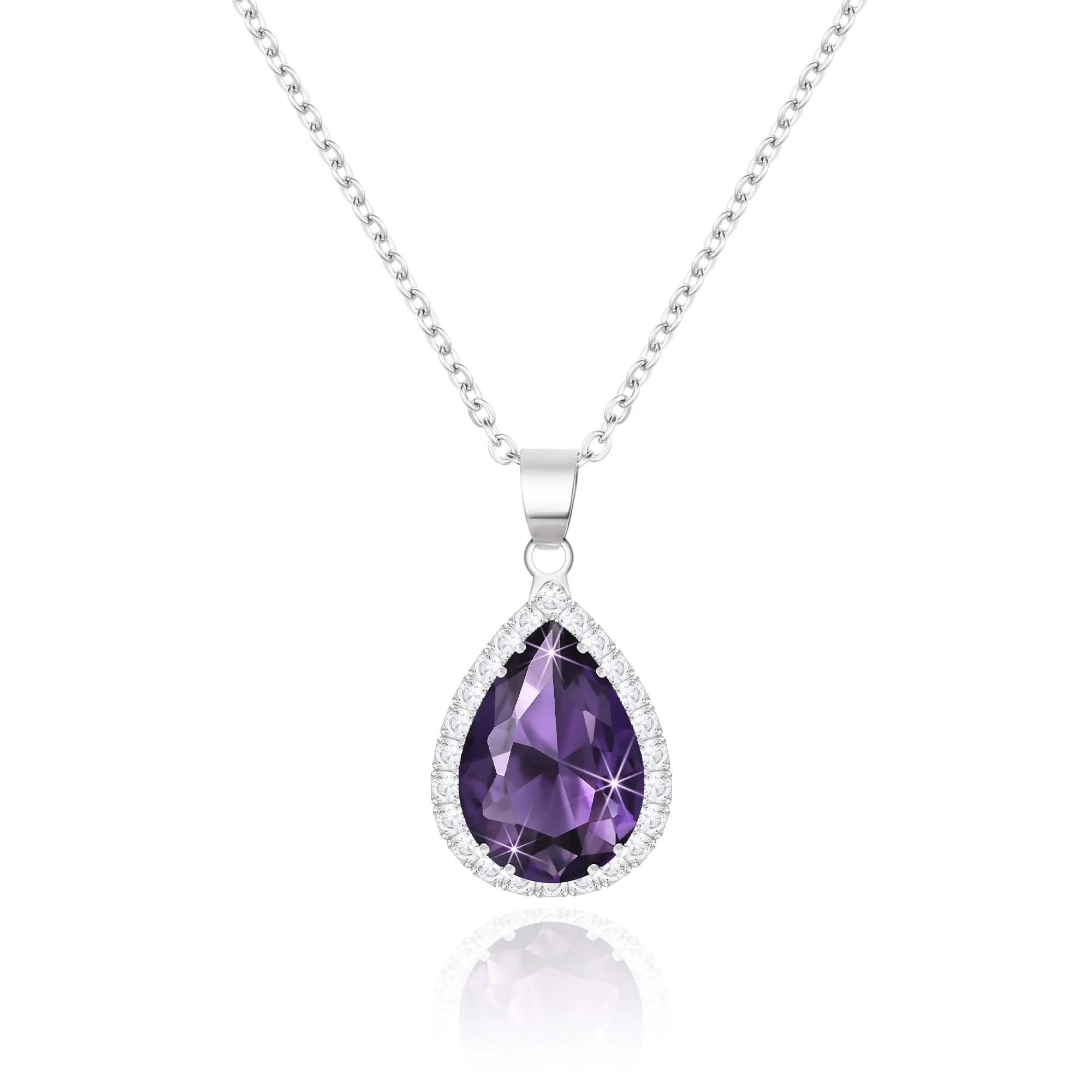 Linawe Collana con Ciondolo in Ametista e Cristallo, Catena in Argento per Donna - immagine 1