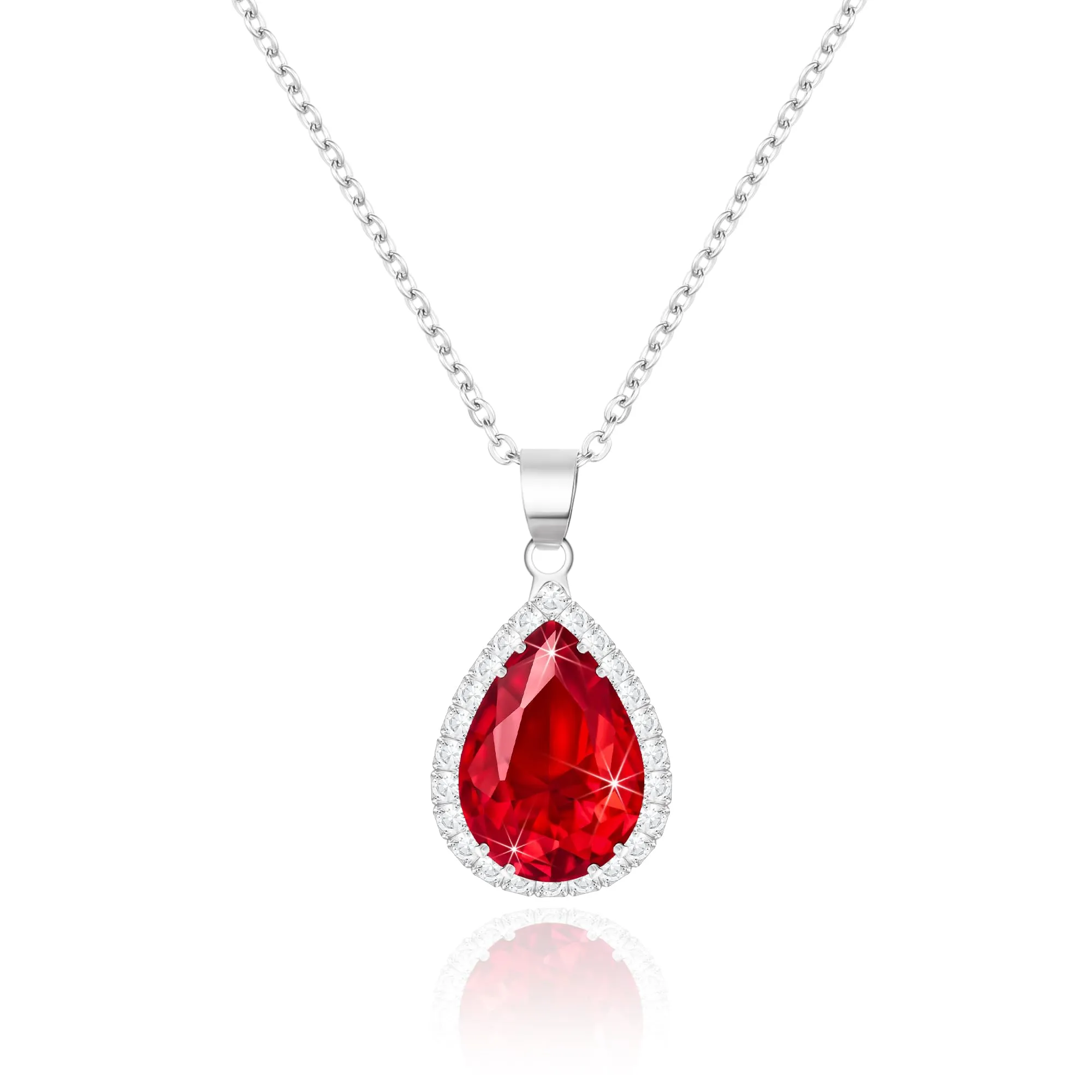 Linawe Collana in argento per donna con ciondolo in cristallo e rubino rosso - immagine 1