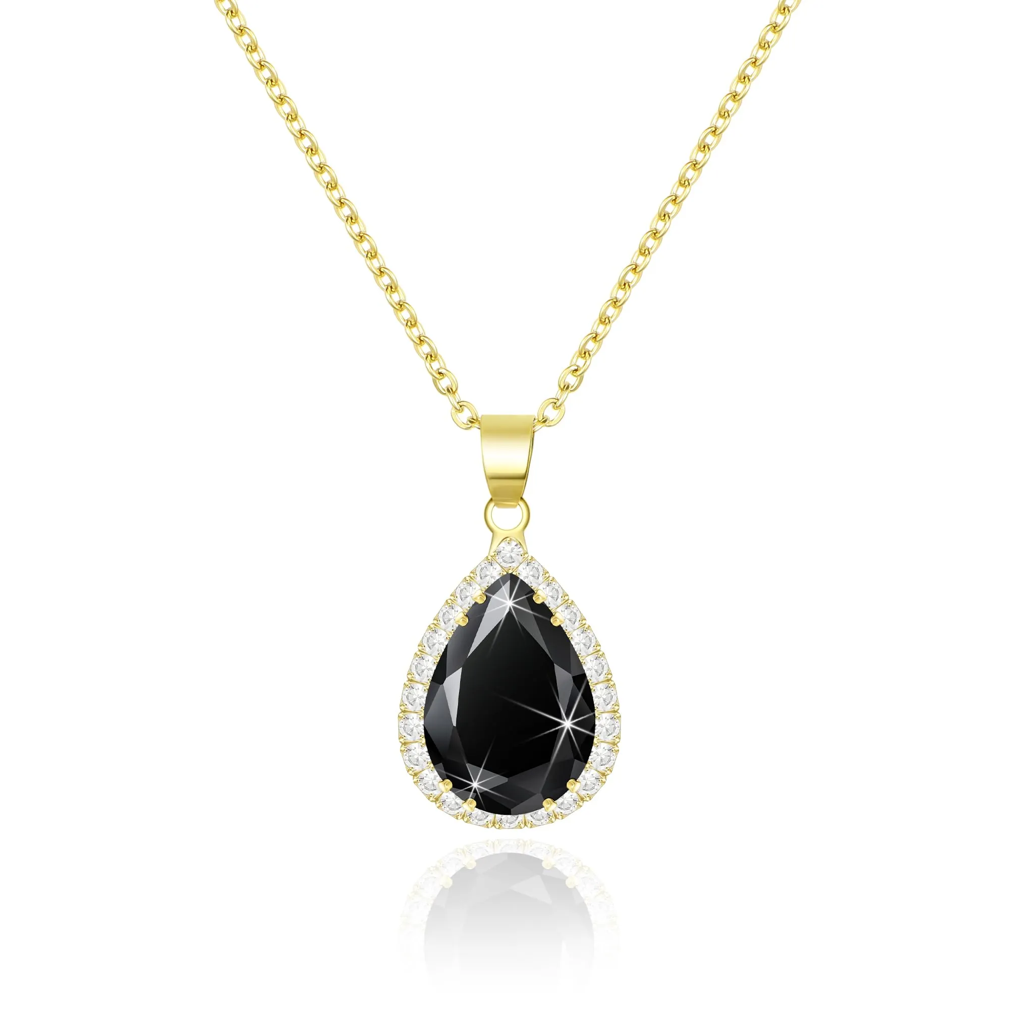Linawe Collana con ciondolo in cristallo e zirconia cubica placcata in oro 14k, Nero - immagine 1