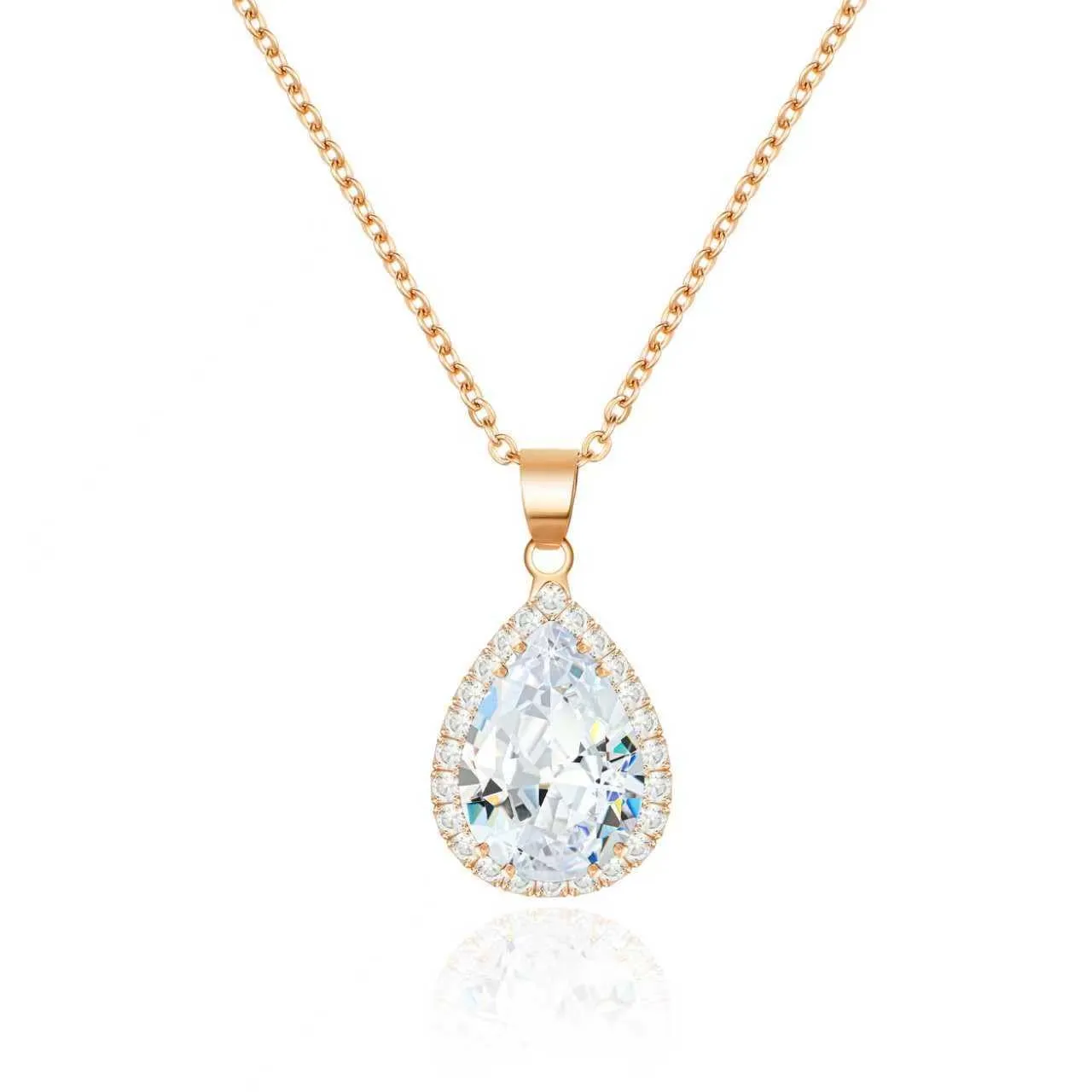 Linawe Collana con ciondolo in cristallo e zircone cubico, placcata in oro rosa - immagine 1