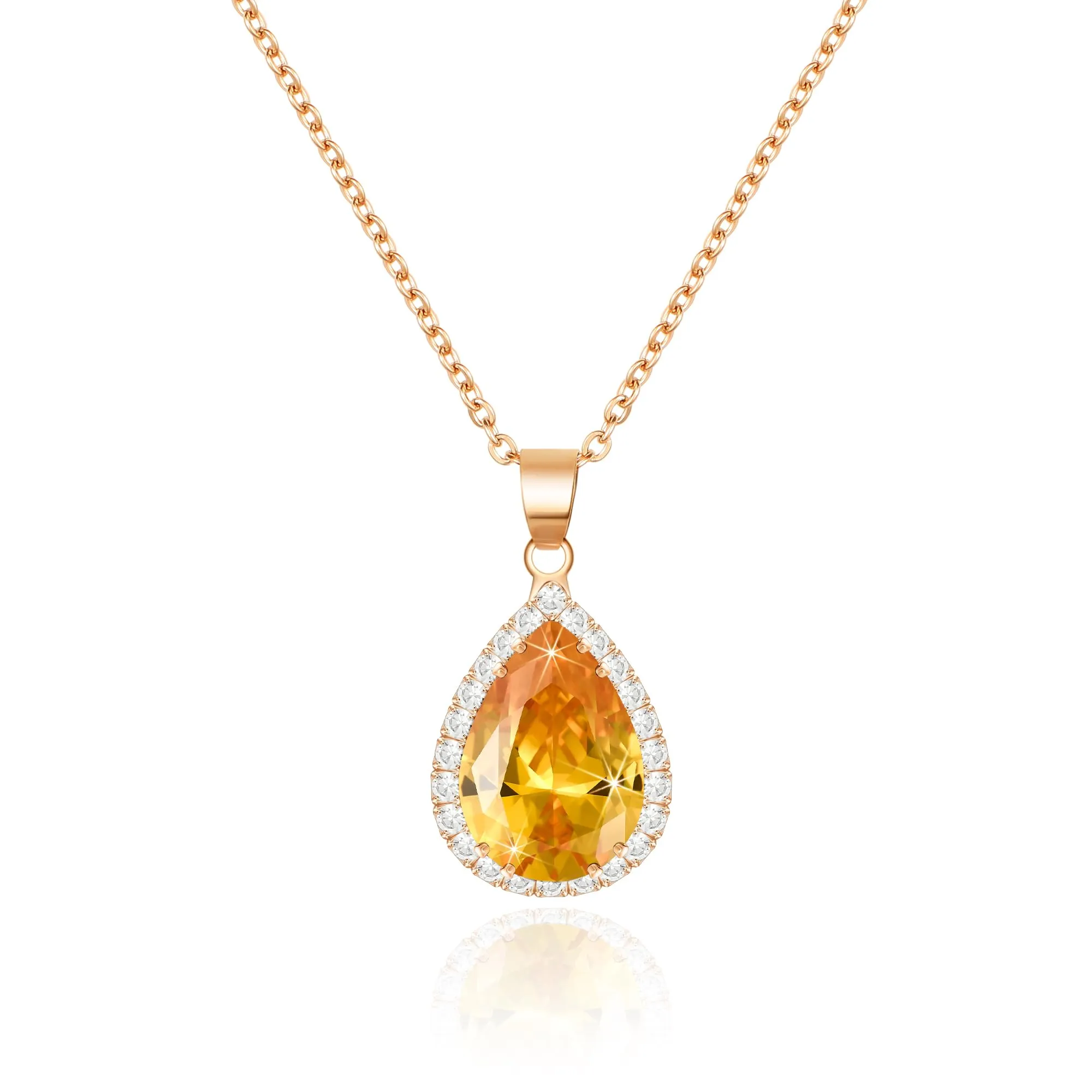 Linawe Collana con ciondolo in citrino e zirconia cubica placcata oro rosa - immagine 1