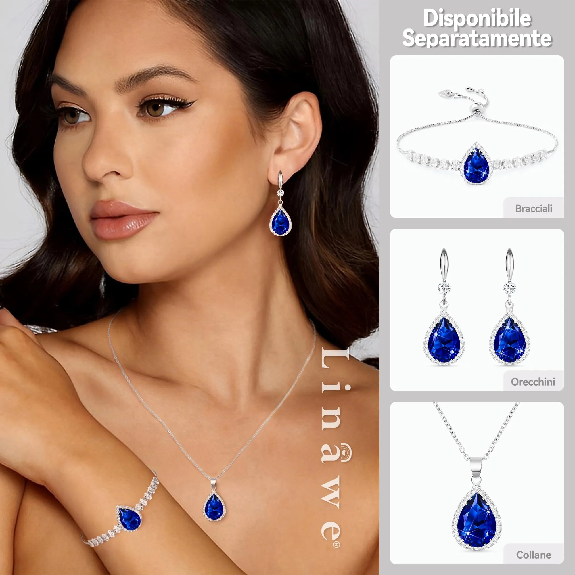 Linawe Collana con ciondolo blu zaffiro in argento per donna - immagine 3
