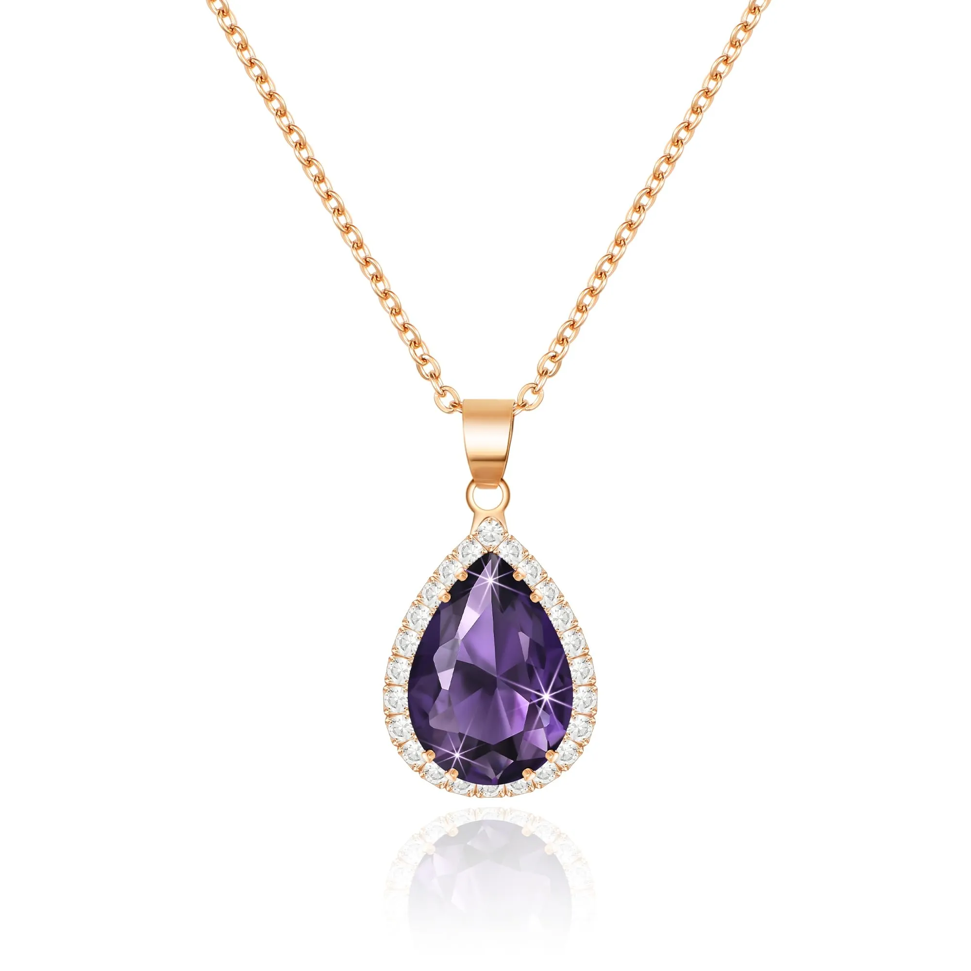 Linawe Collana con ciondolo in cristallo ametista e zirconia, placcata in oro rosa - immagine 1