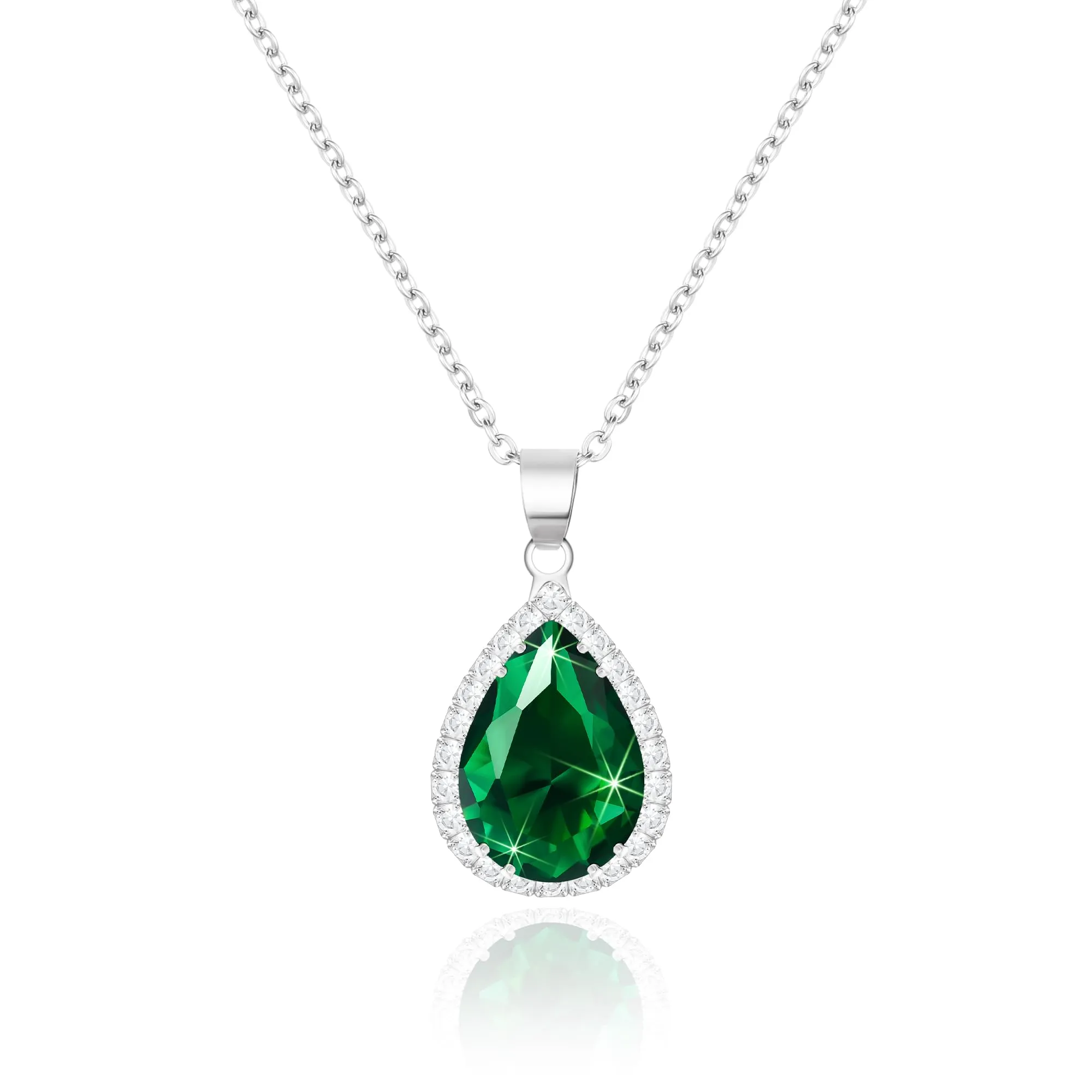 Linawe Collana con ciondolo in cristallo e zirconia verde per donna, placcata in oro bianco - immagine 1