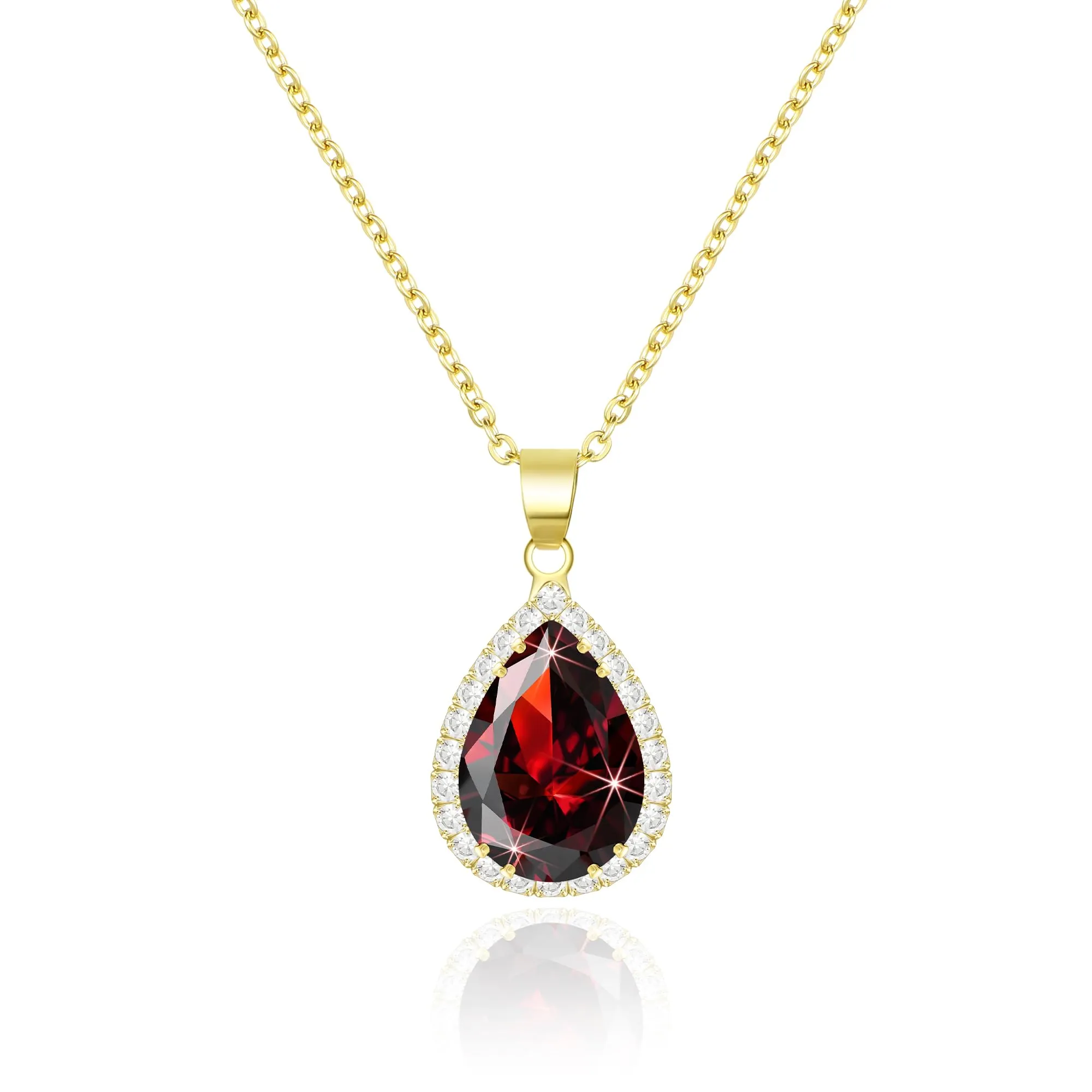 Linawe Collana in oro con ciondolo in granato e zirconia cubica per donna - immagine 1