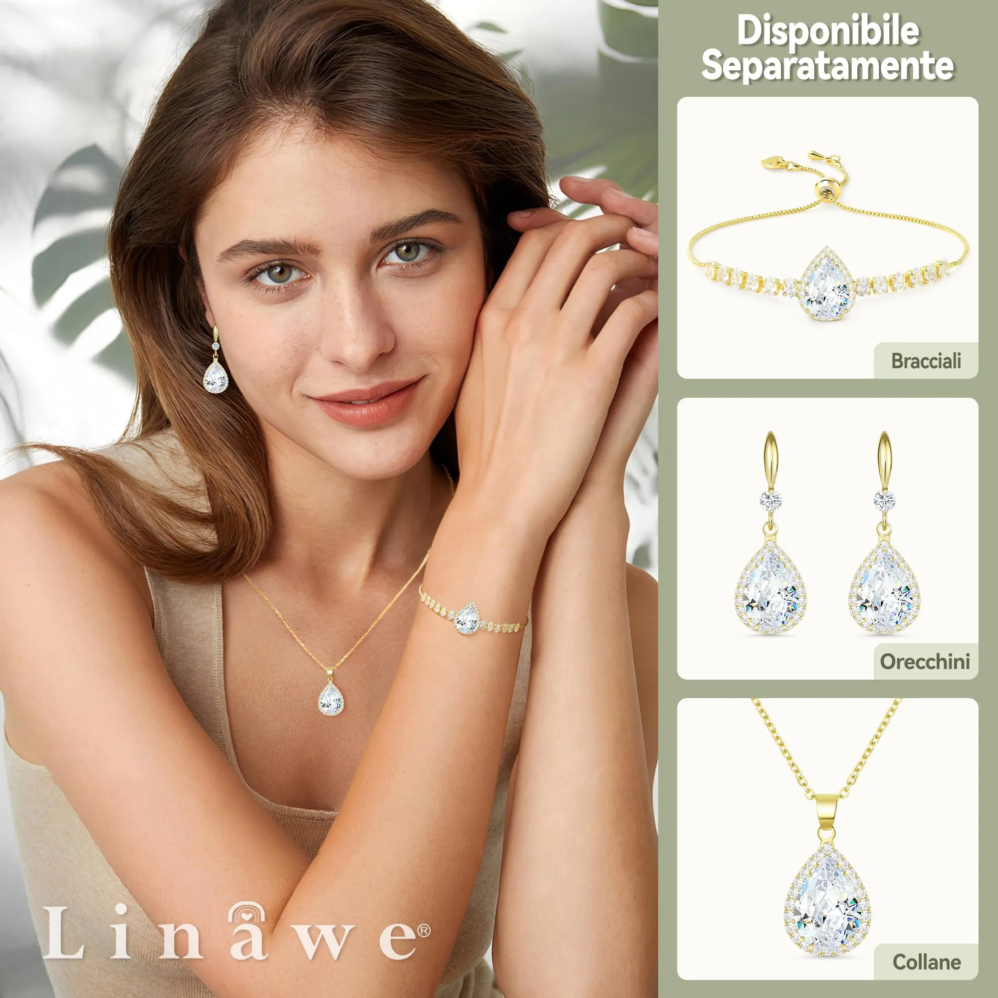 Linawe Collana con Ciondolo in Zirconia Cubica Placcata Oro 14k - immagine 3