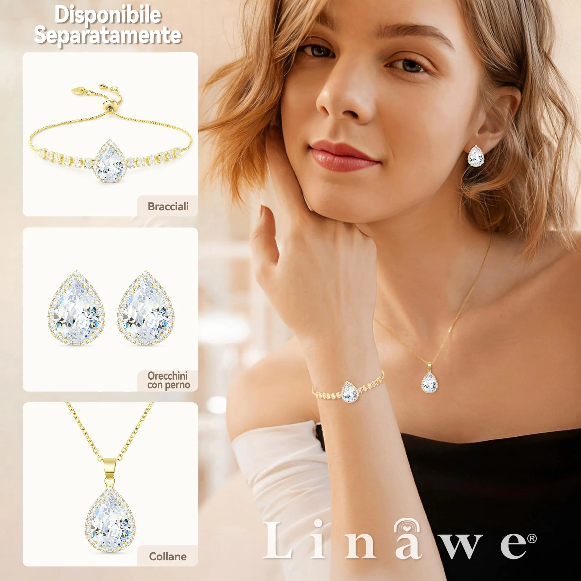 Linawe Collana con Ciondolo in Zirconia Cubica Placcata Oro 14k - immagine 4