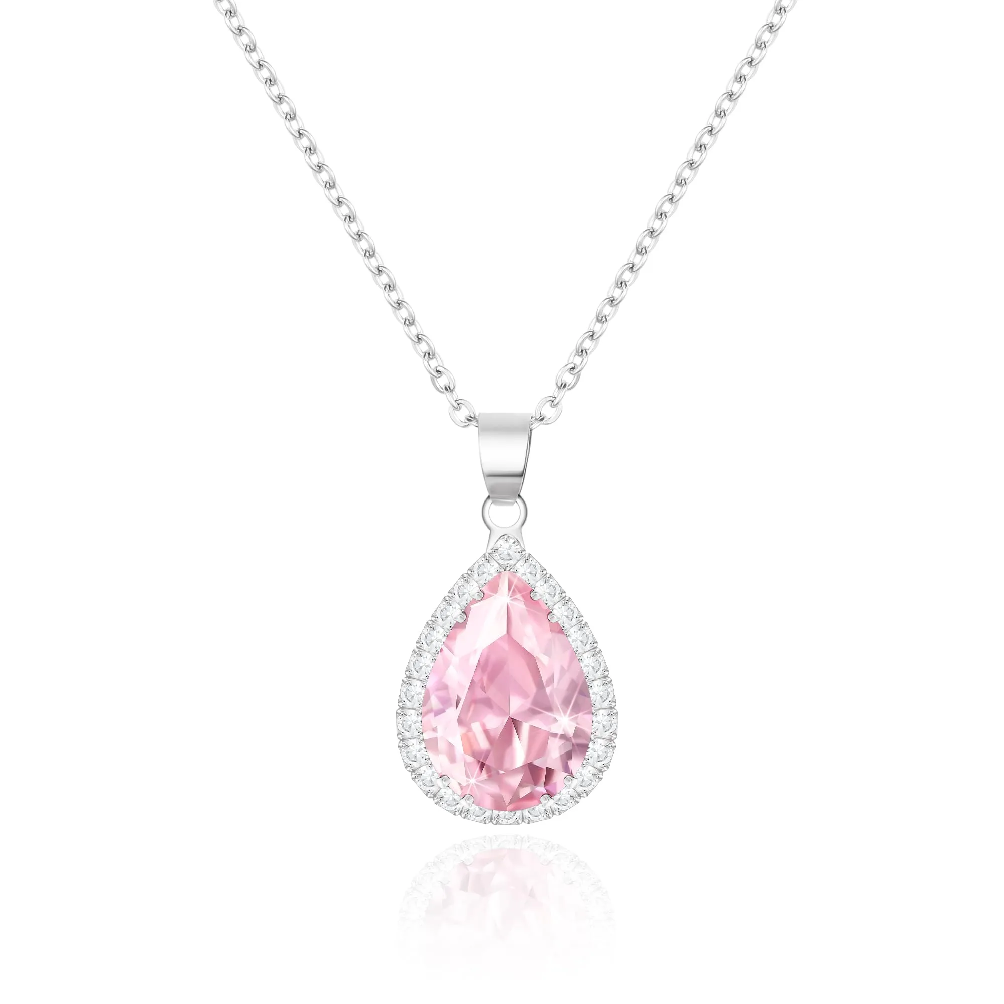 Linawe Collana con ciondolo in cristallo rosa e catena in argento per donna - immagine 1