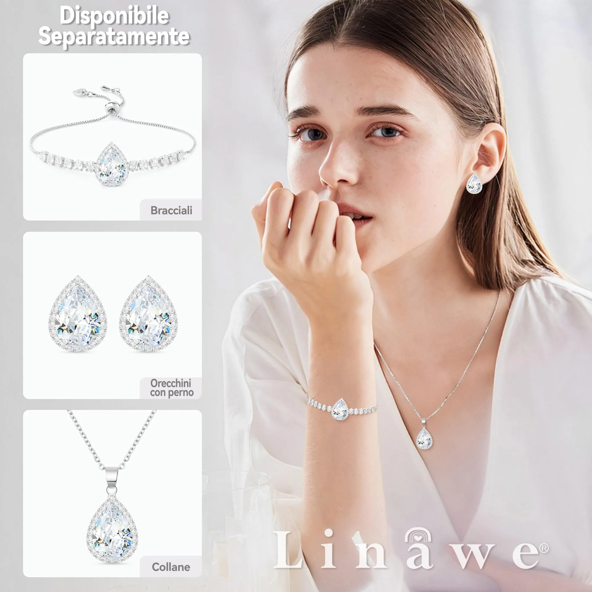 Linawe Collana in argento da donna con ciondolo in cristallo e zirconia - immagine 4