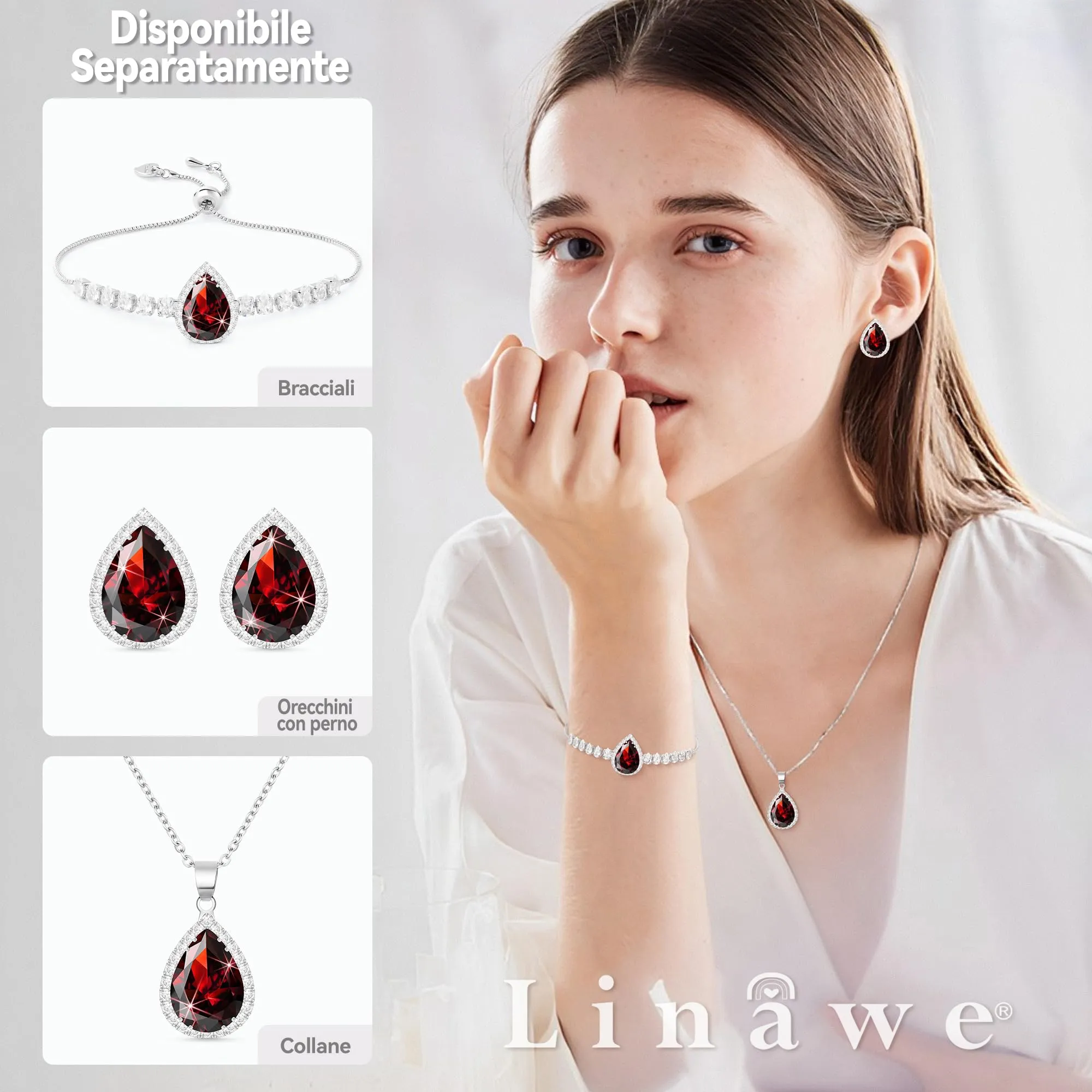 Linawe Collana in argento per donna con ciondolo in granato e diamante fossile - immagine 4