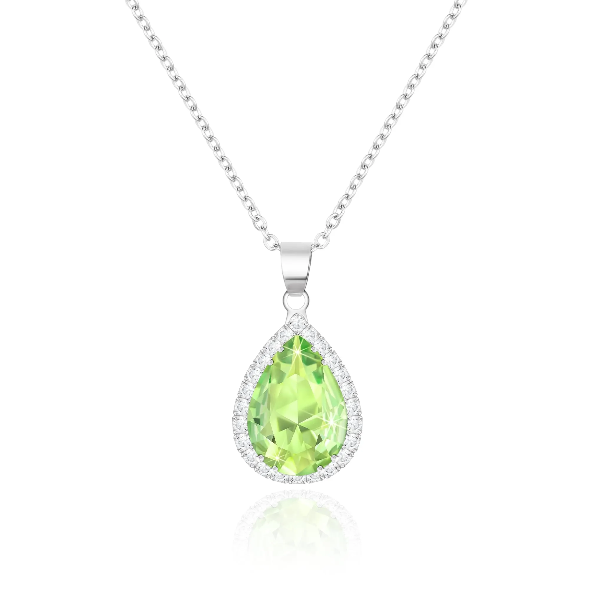 Linawe Collana con Ciondolo in Peridoto Verde e Cristallo Argento per Donna - immagine 1