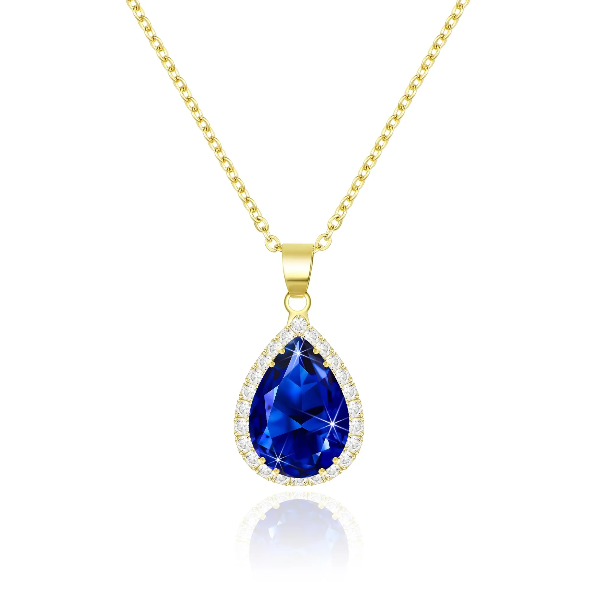 Linawe Collana con ciondolo zaffiro blu e catena placcata in oro 14k per donna - immagine 1