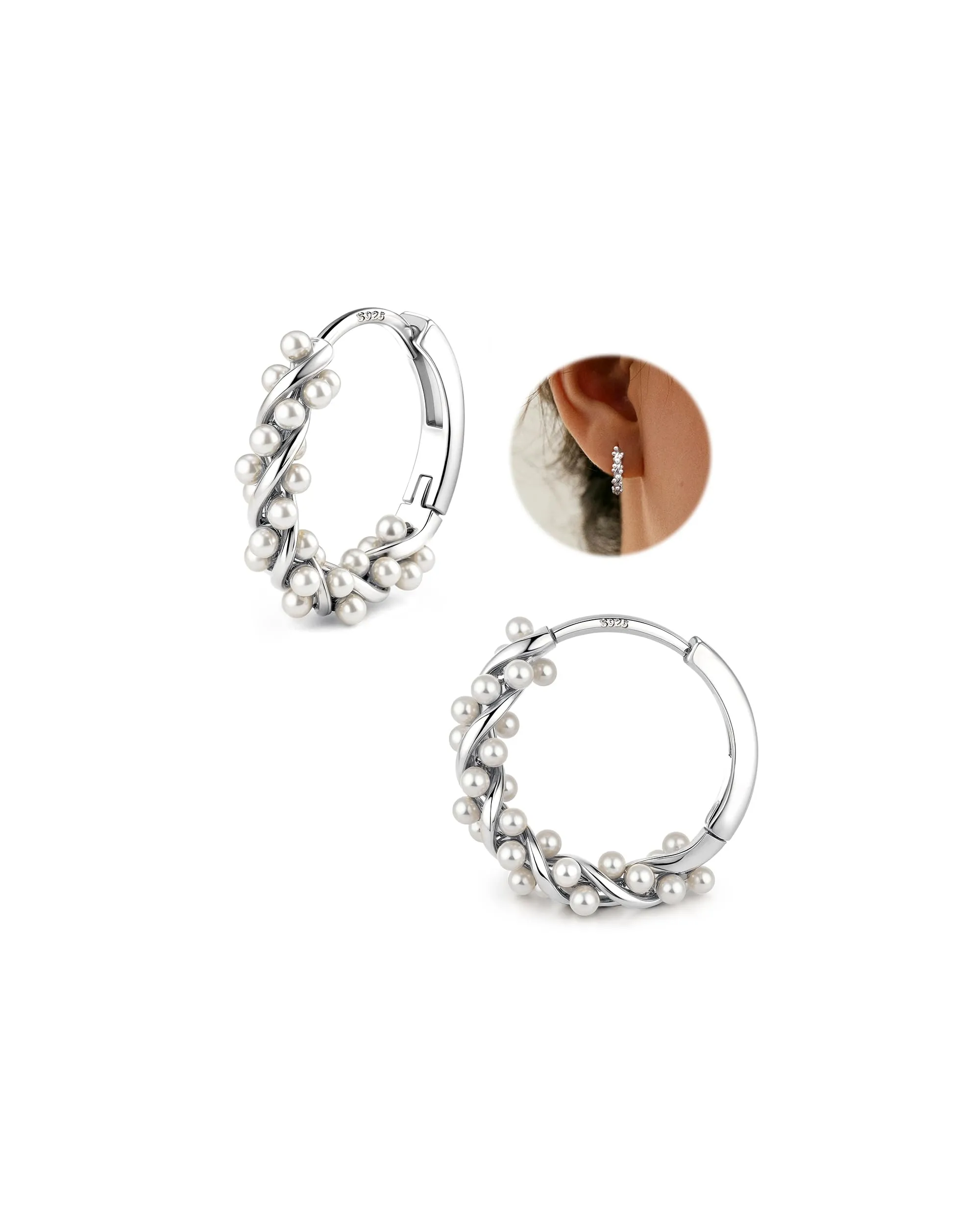 YADOCA Orecchini a Cerchio in Argento 925 e Perle per Donna - immagine 1