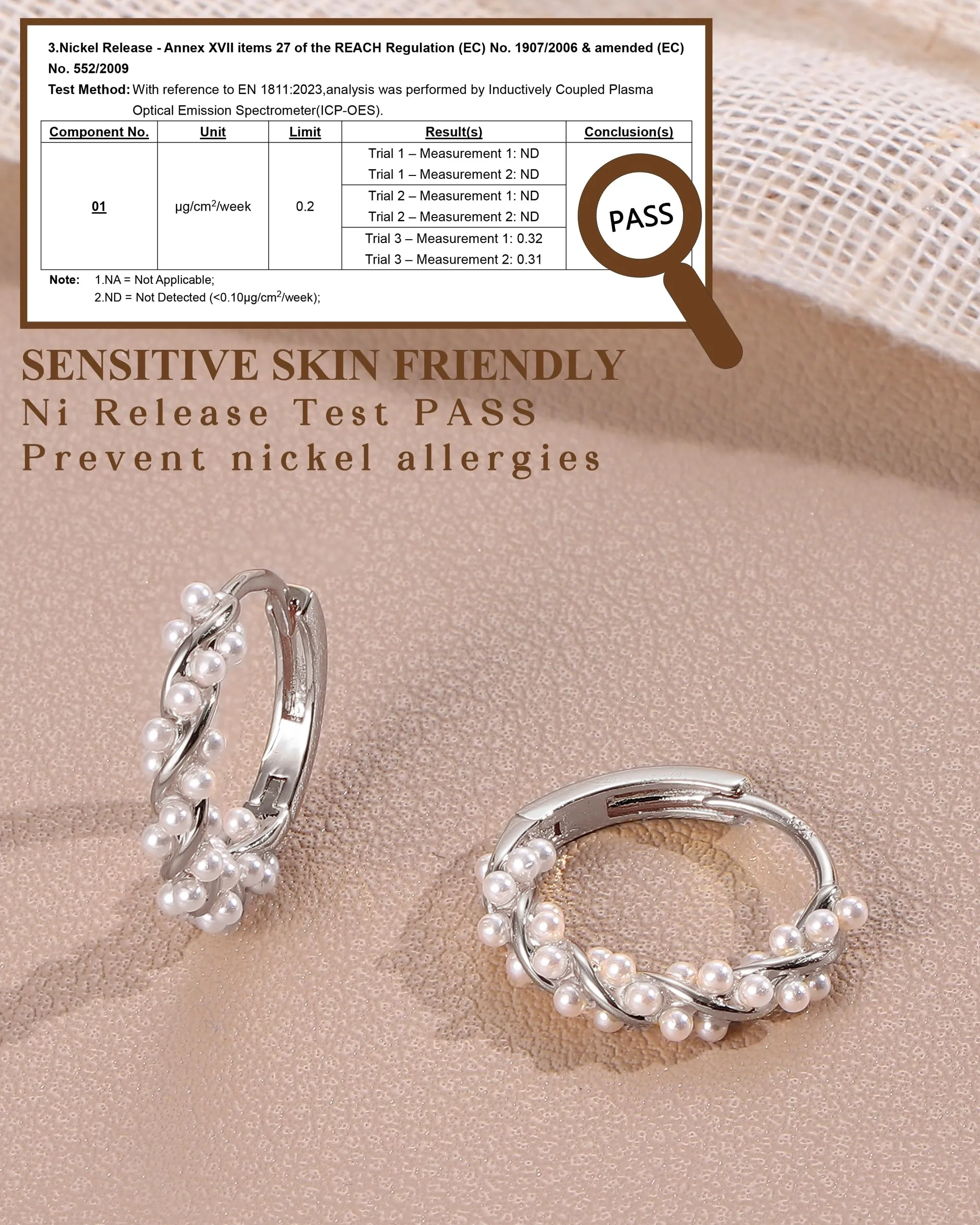 YADOCA Orecchini a Cerchio in Argento 925 e Perle per Donna - immagine 2