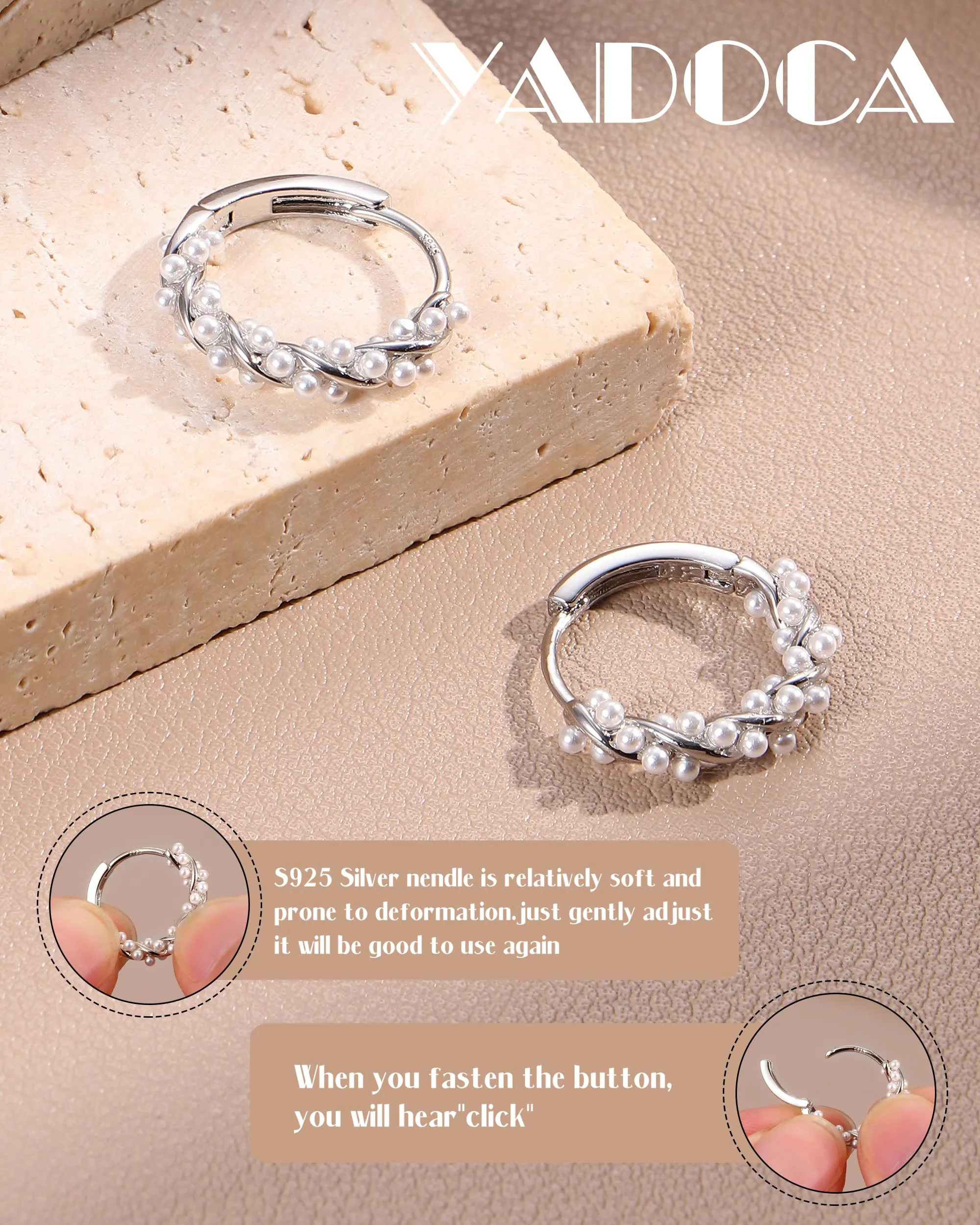YADOCA Orecchini a Cerchio in Argento 925 e Perle per Donna - immagine 3