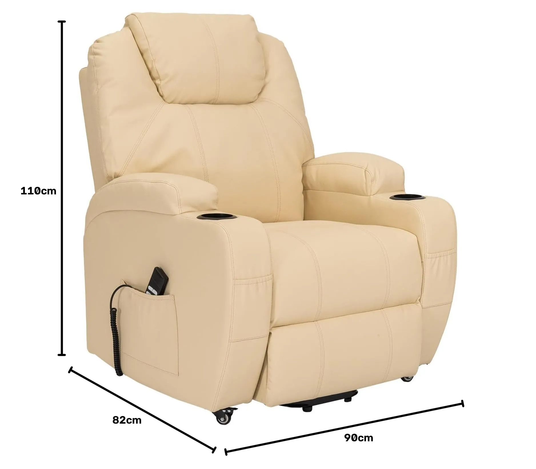 Poltrone Italia Poltrona Anziani Elettrica 2 Motori con Reclinazione Indipendente Schienale e Pediera, Portabicchieri e Kit 4 Ruote, Beige - immagine 2