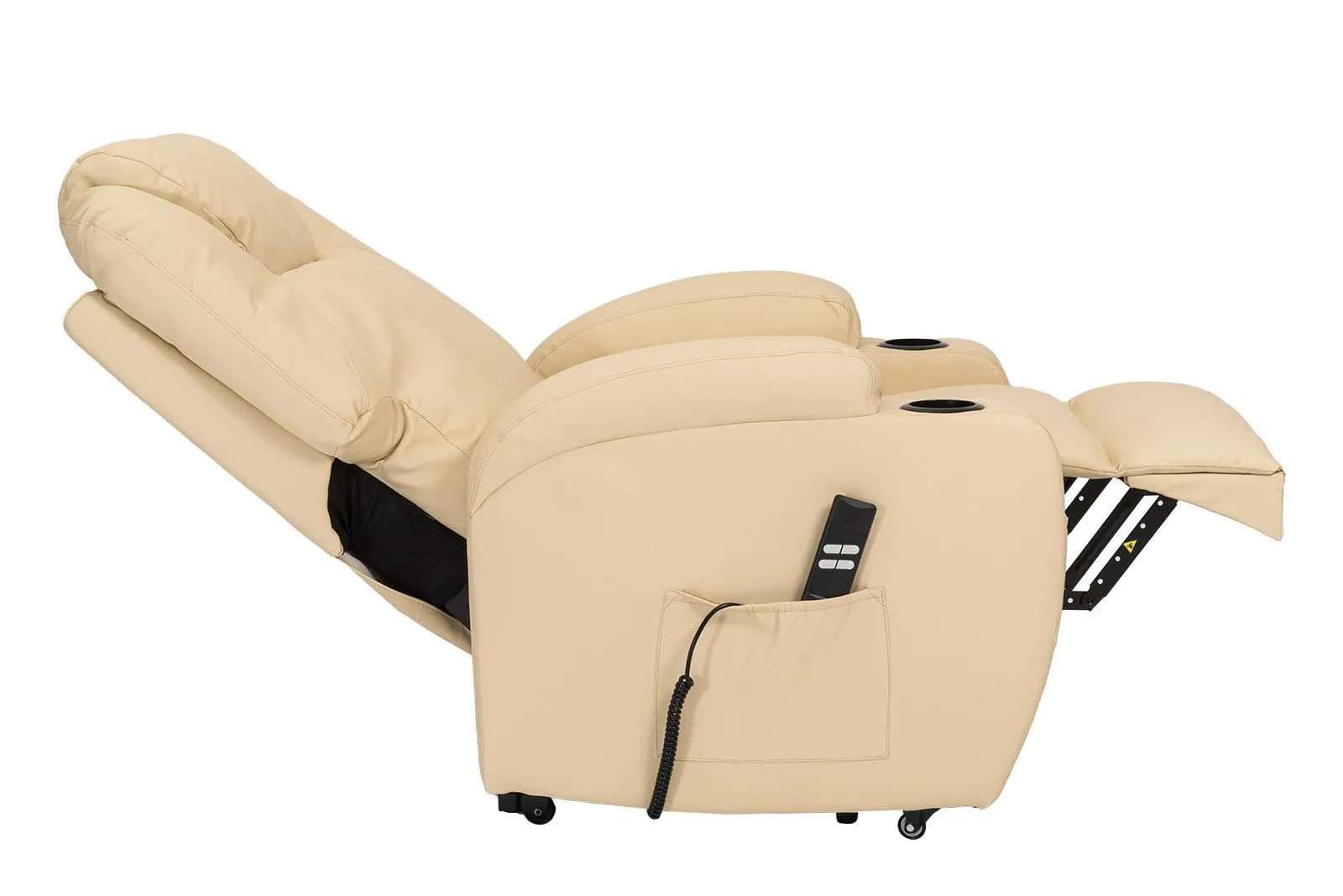 Poltrone Italia Poltrona Anziani Elettrica 2 Motori con Reclinazione Indipendente Schienale e Pediera, Portabicchieri e Kit 4 Ruote, Beige - immagine 5