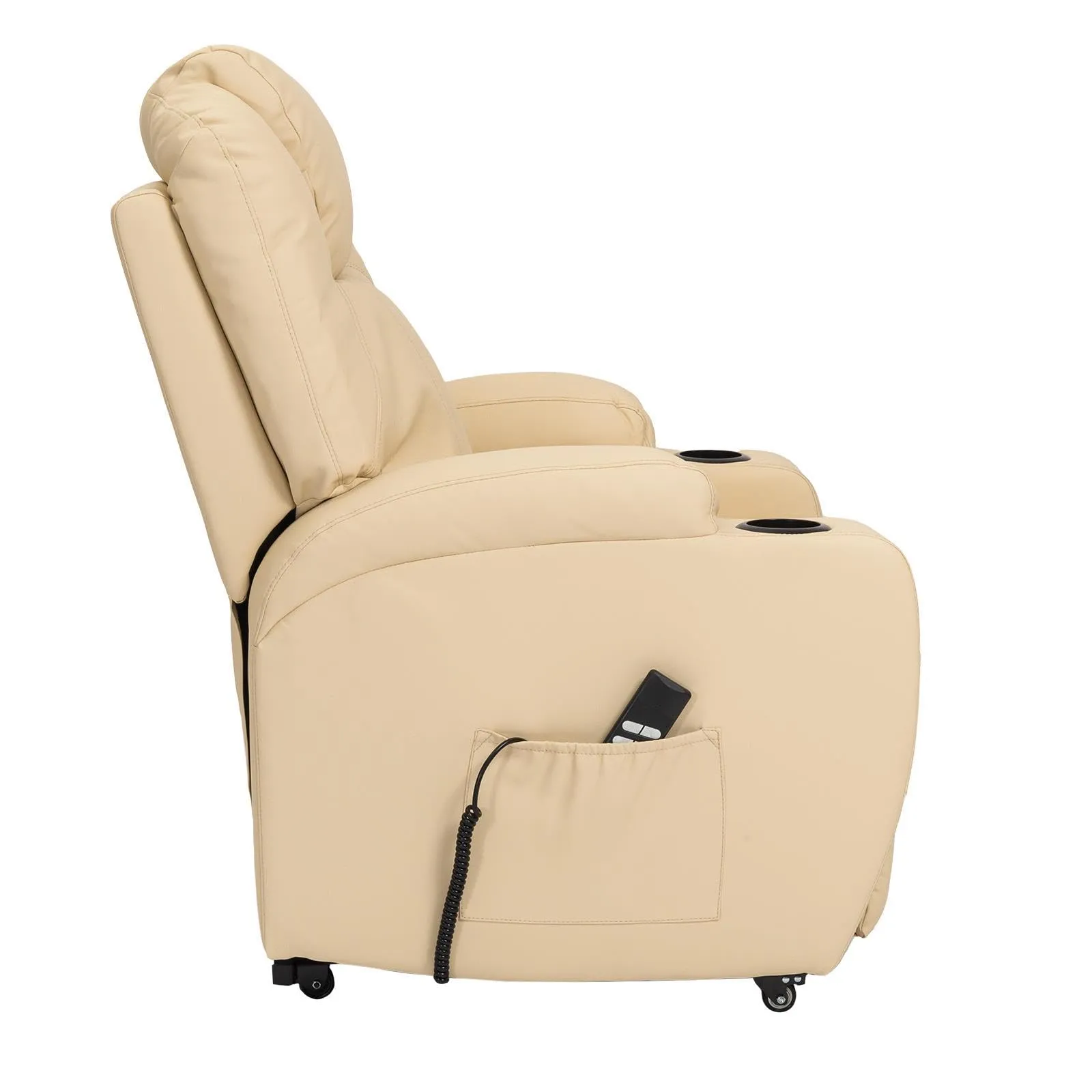 Poltrone Italia Poltrona Anziani Elettrica 2 Motori con Reclinazione Indipendente Schienale e Pediera, Portabicchieri e Kit 4 Ruote, Beige - immagine 8