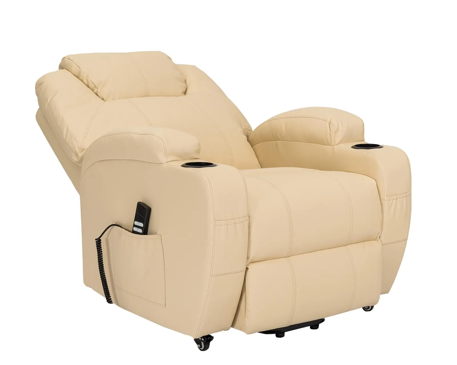 Poltrone Italia Poltrona Anziani Elettrica 2 Motori con Reclinazione Indipendente Schienale e Pediera, Portabicchieri e Kit 4 Ruote, Beige - immagine 9