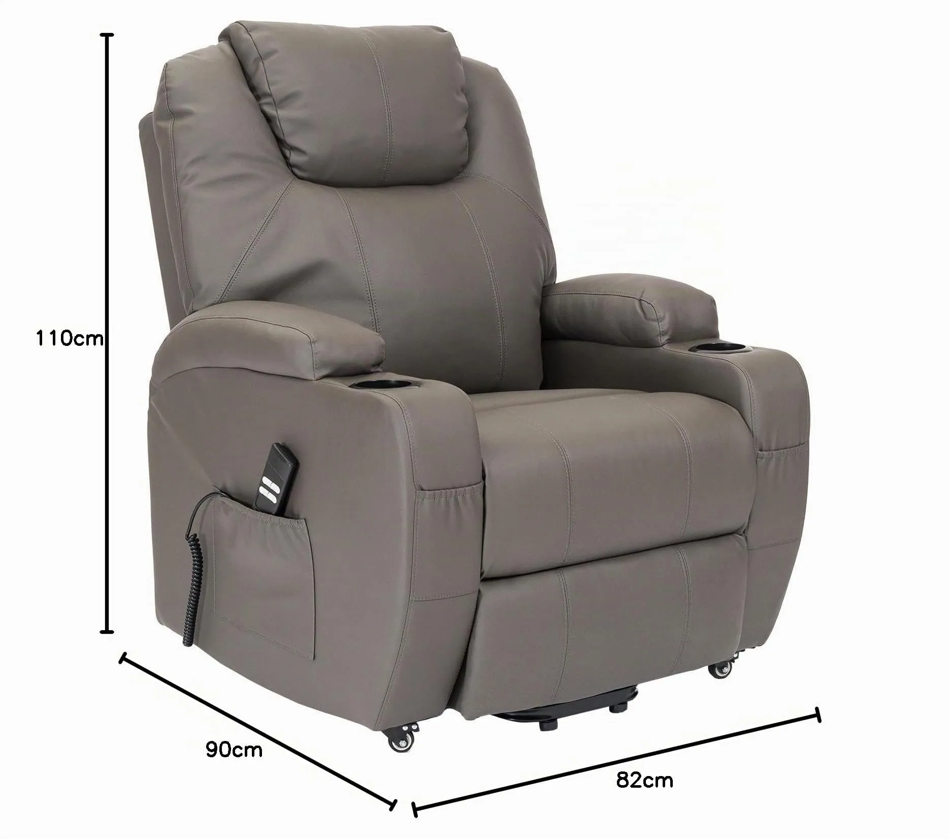 Poltrone Italia Poltrona Anziani Elettrica 2 Motori con Reclinazione Indipendente, Portabicchieri e Kit 4 Ruote - Grigio - immagine 2