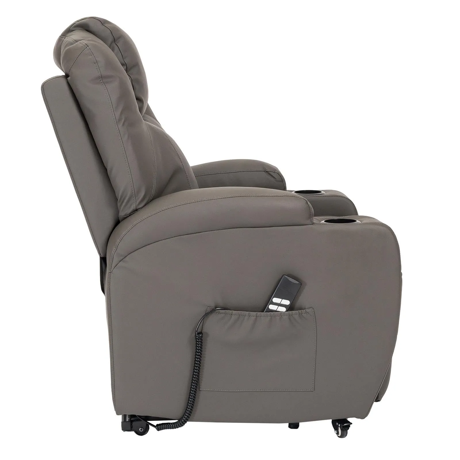 Poltrone Italia Poltrona Anziani Elettrica 2 Motori con Reclinazione Indipendente, Portabicchieri e Kit 4 Ruote - Grigio - immagine 8