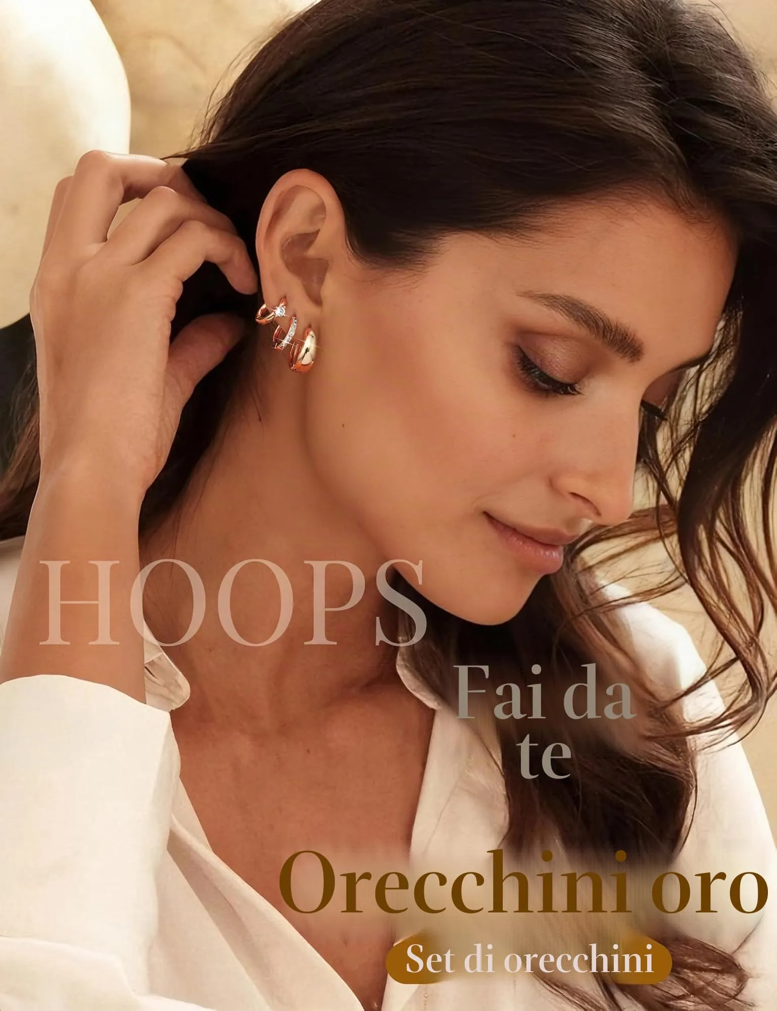 Finrezio Set 5 Paia Orecchini a Cerchio in Oro 14K per Donna - immagine 4