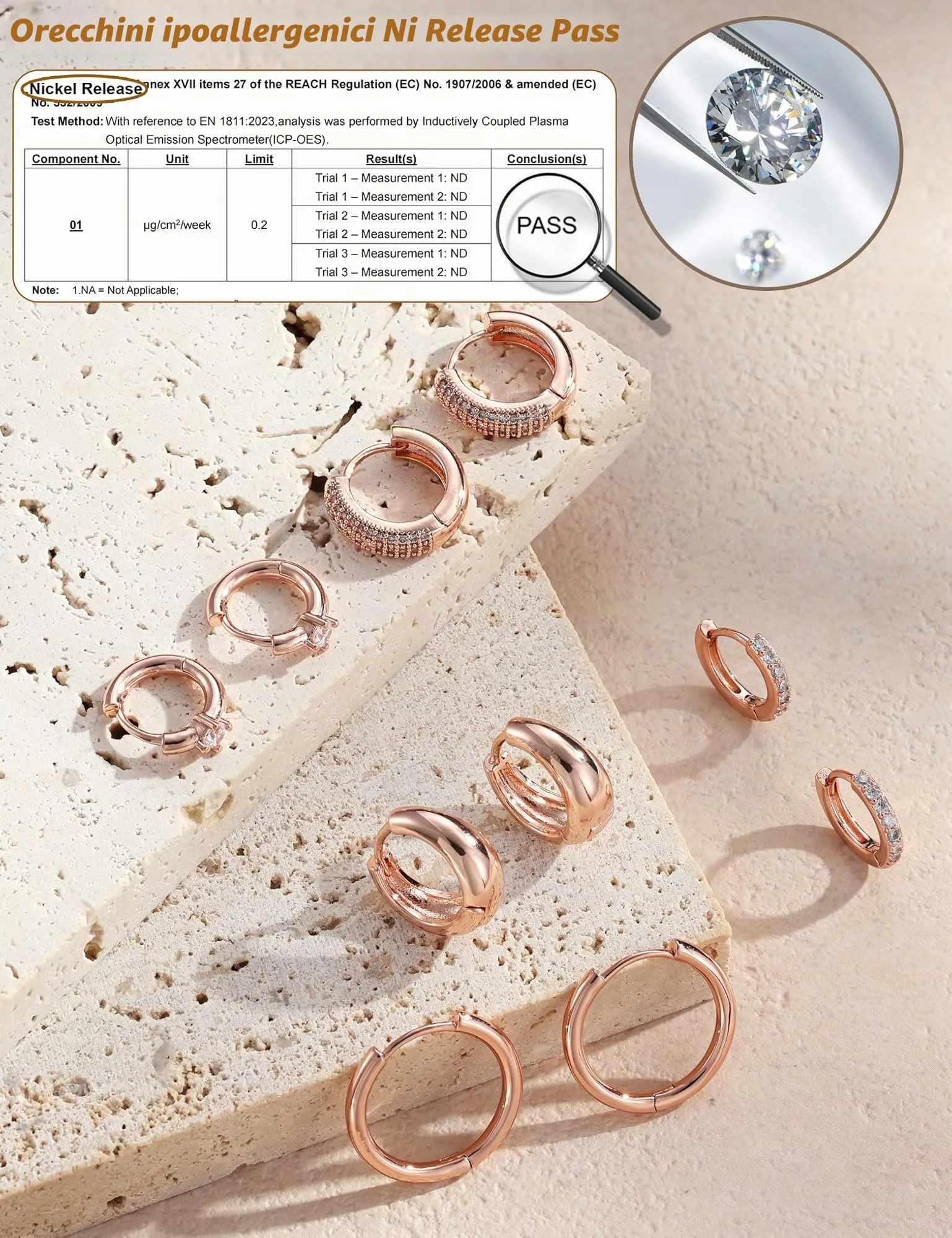 Finrezio Set 5 Paia Orecchini a Cerchio in Oro 14K per Donna - immagine 7