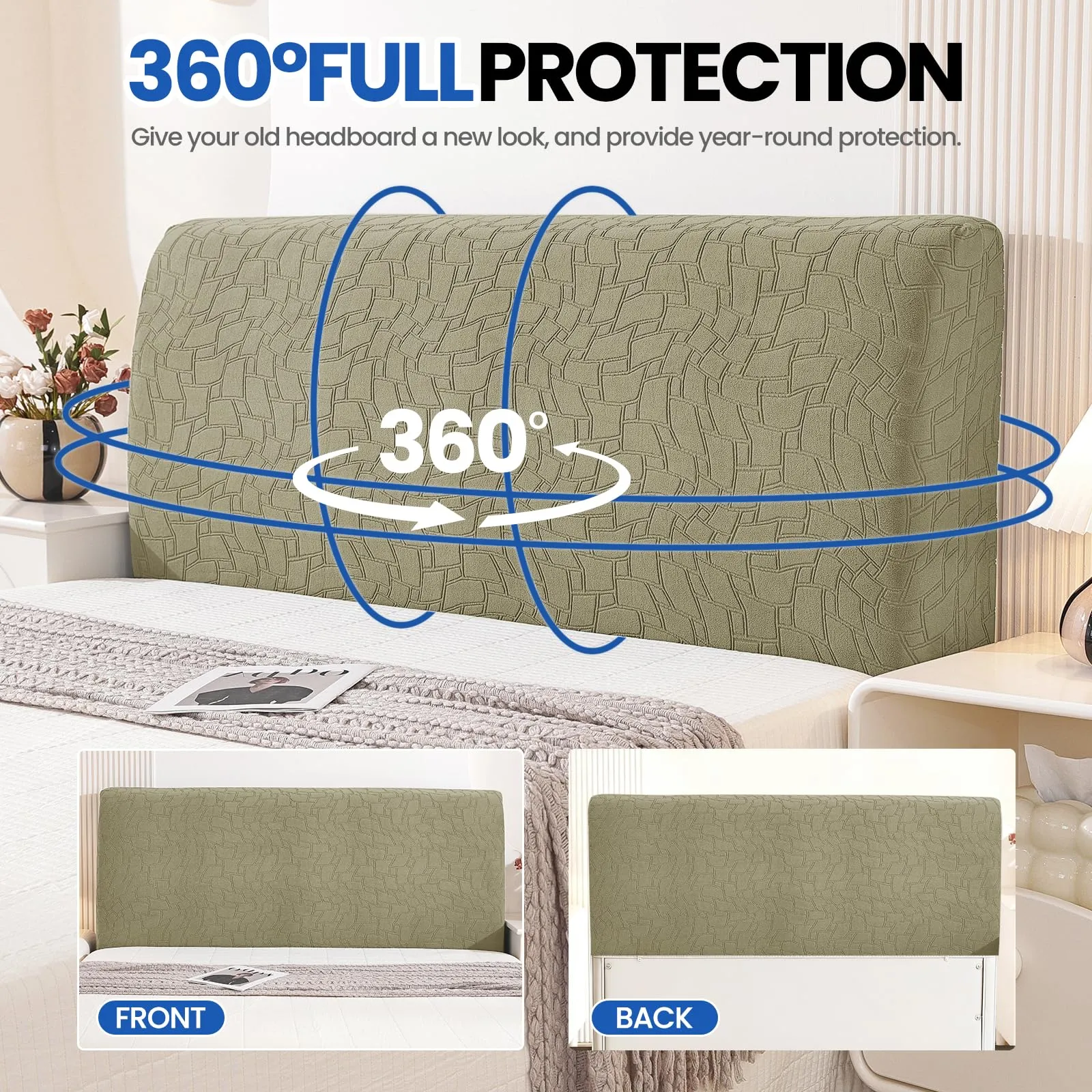 Ystyle Copri Testiera Letto Elasticizzata, Universale, Lavabile, 90cm, Kaki - immagine 6
