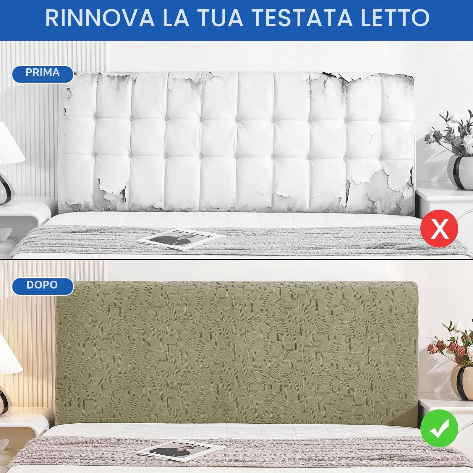 Ystyle Copri Testiera Letto Elasticizzata, Universale, Lavabile, 90cm, Kaki - immagine 7