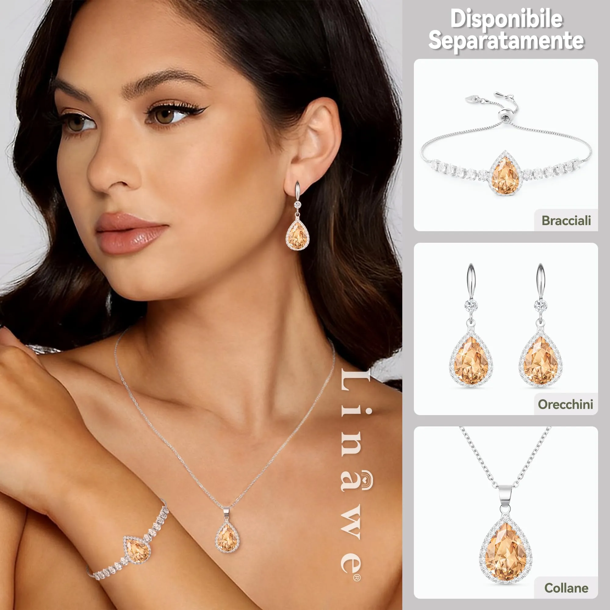 Linawe Collana da donna in argento con ciondolo topazio champagne e zircone - immagine 3