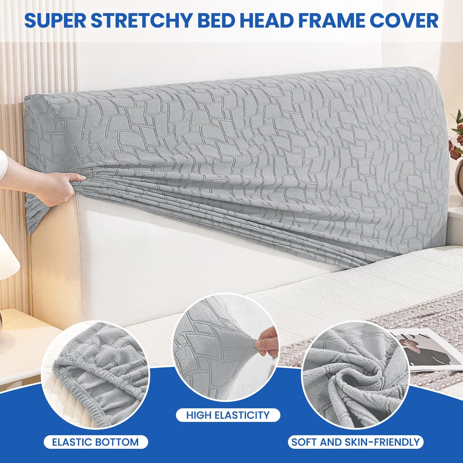 Ystyle Copri Testiera Letto Elasticizzata Universale, 90cm, Grigio Argento - immagine 3
